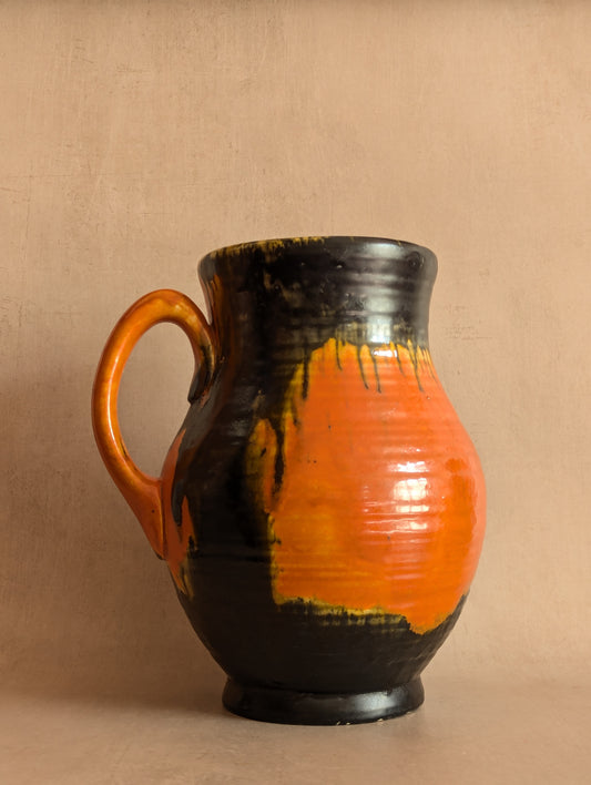 Crown Ducal Large Orange & Black Drip Glaze Jug