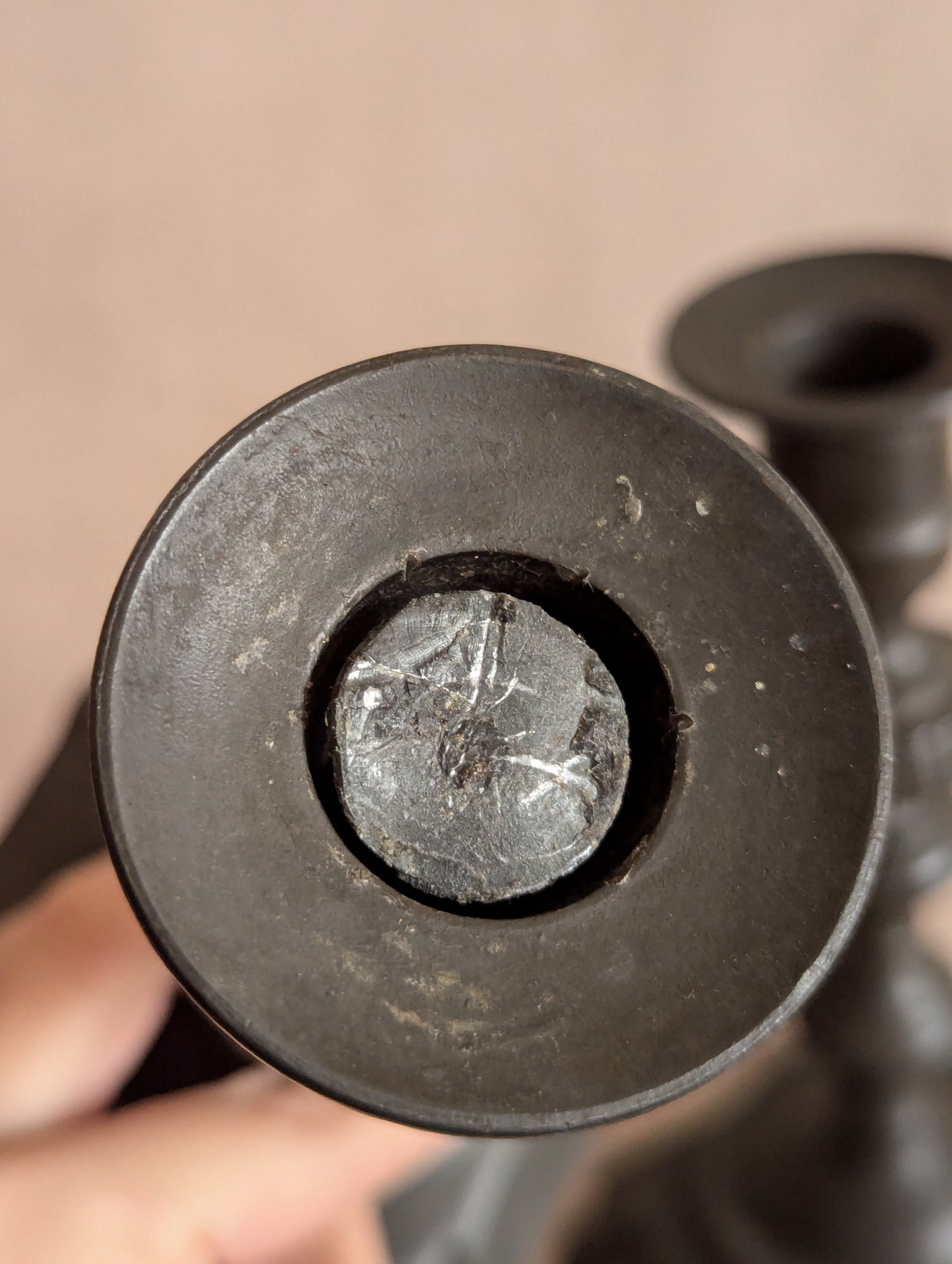 Dark Pewter 19th Century Stump Ejector Candle Holders - Set of Two