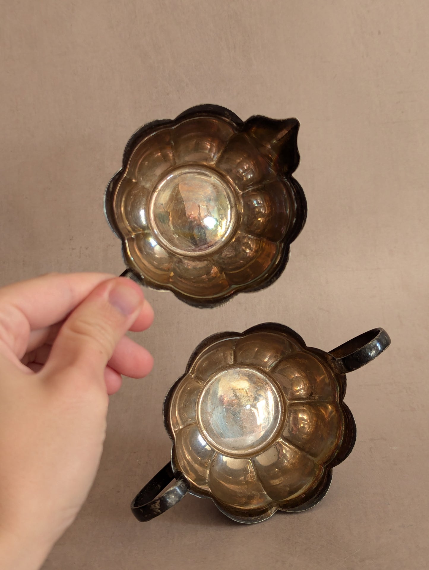 Dark Tarnished Silver Plated Scallop Sugar & Creamer Set