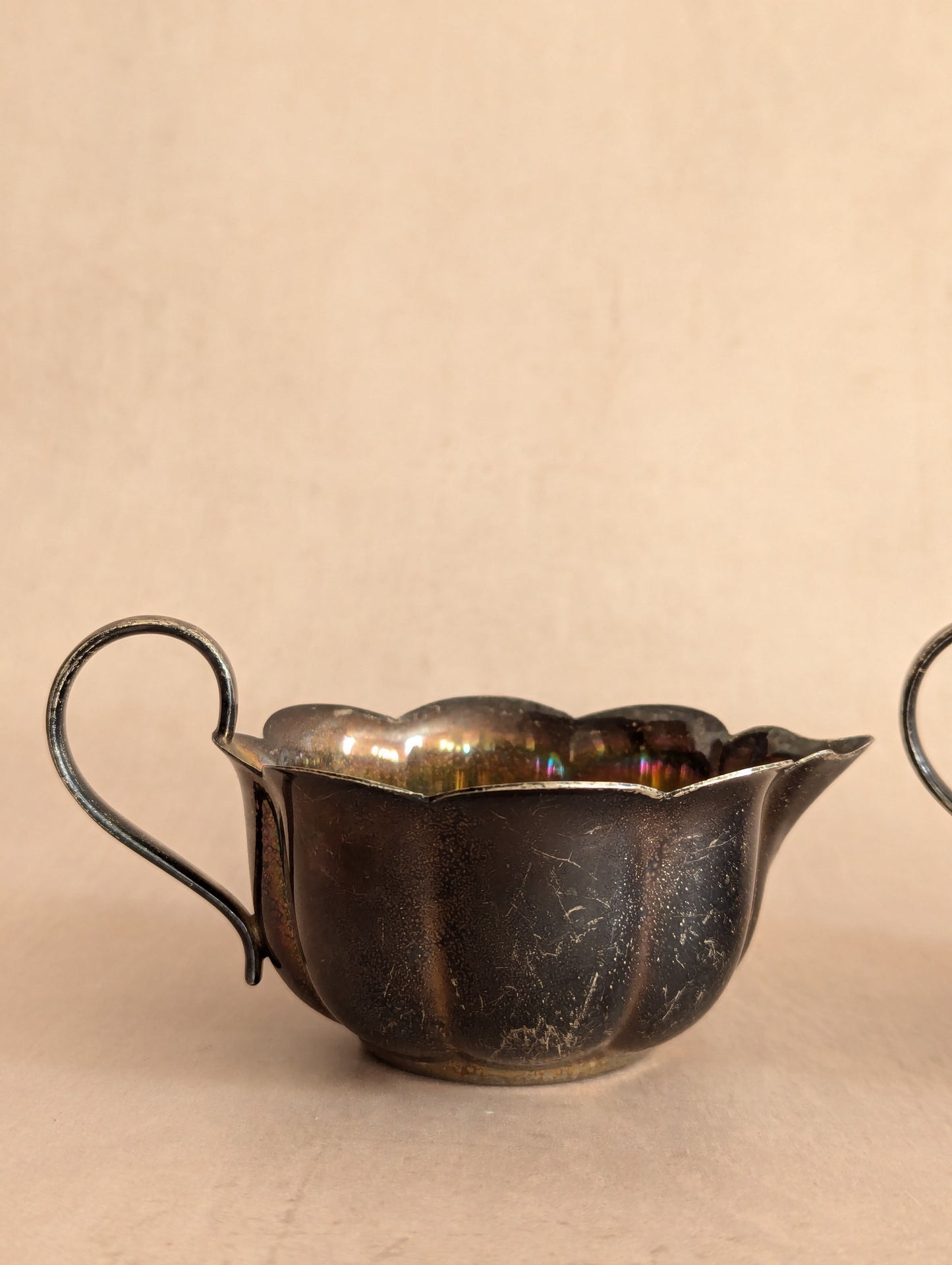 Dark Tarnished Silver Plated Scallop Sugar & Creamer Set