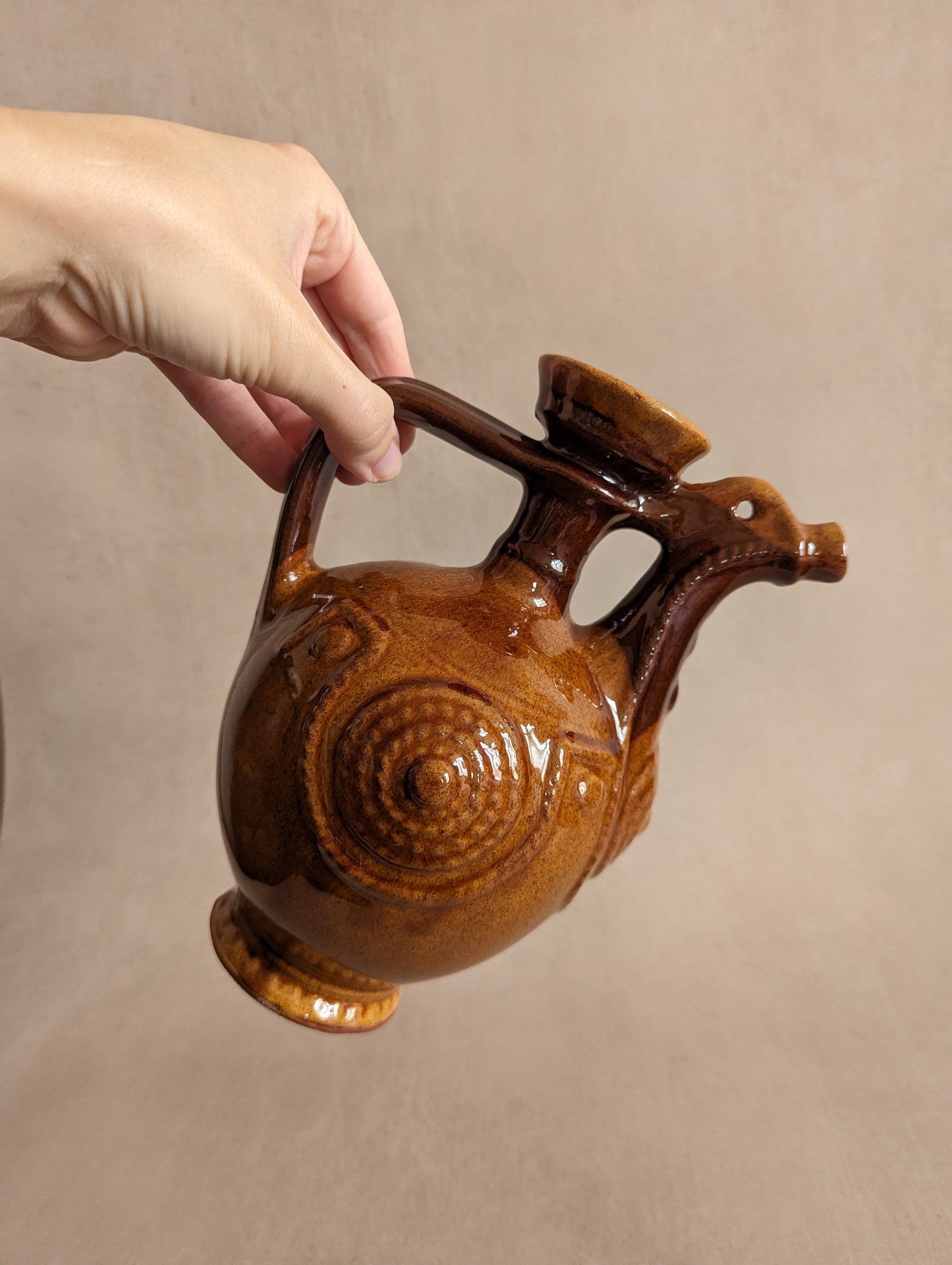 Brown Ceramic Flagon Jug, Vintage c. Mid-Century