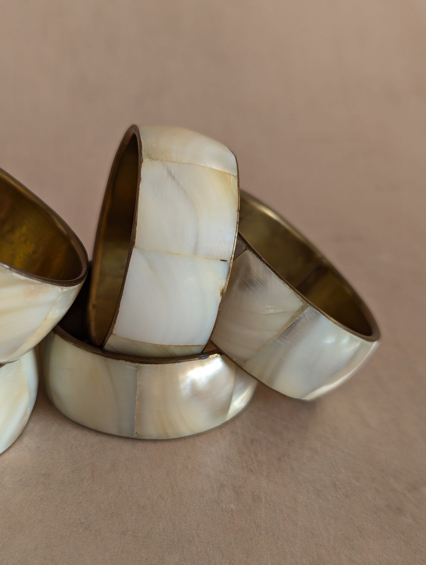 Solid Brass Mother Of Pearl Napkin Rings, Set of 6