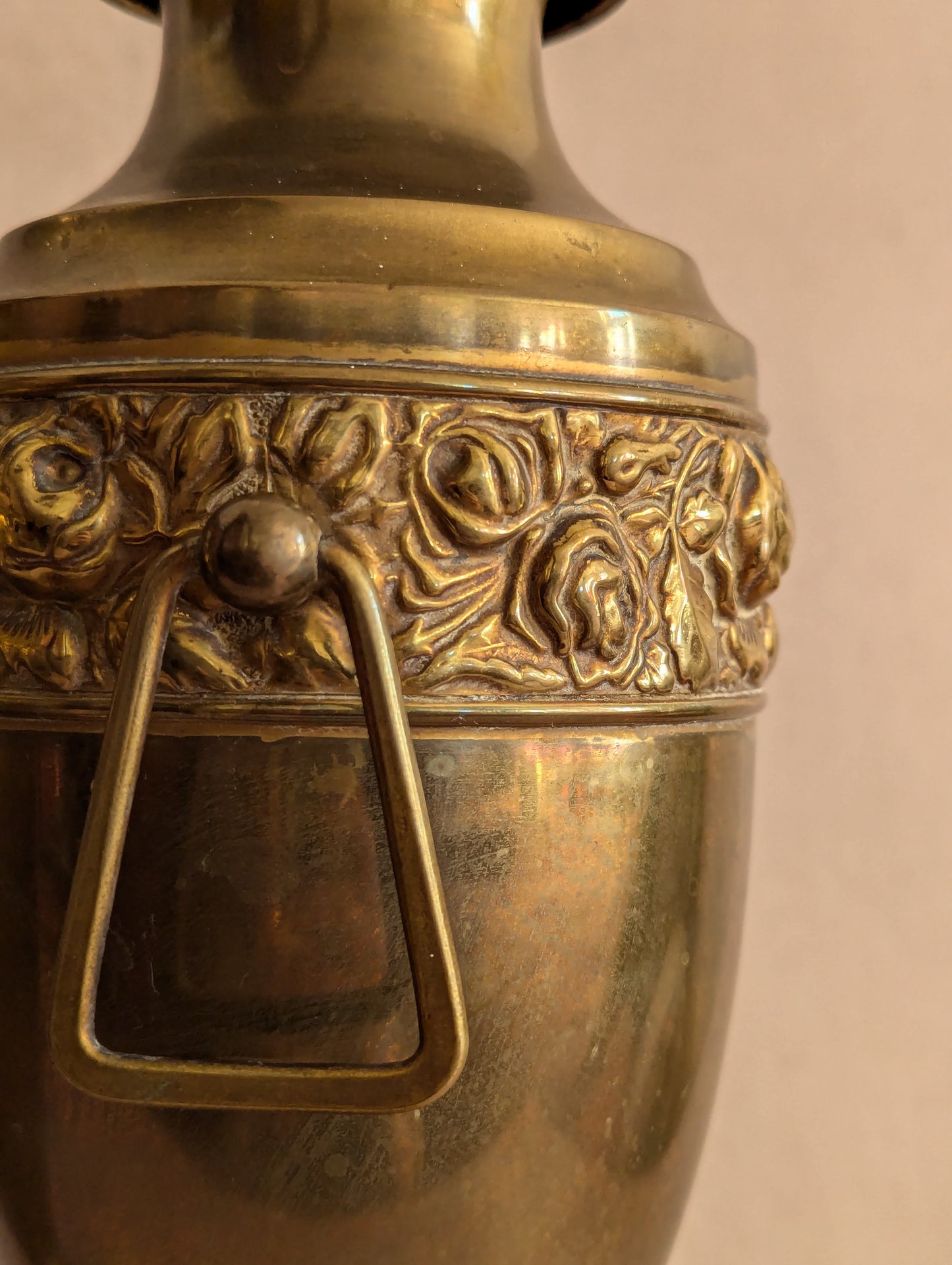 Art Deco Solid Brass Floral Urn Vases - Set of Two