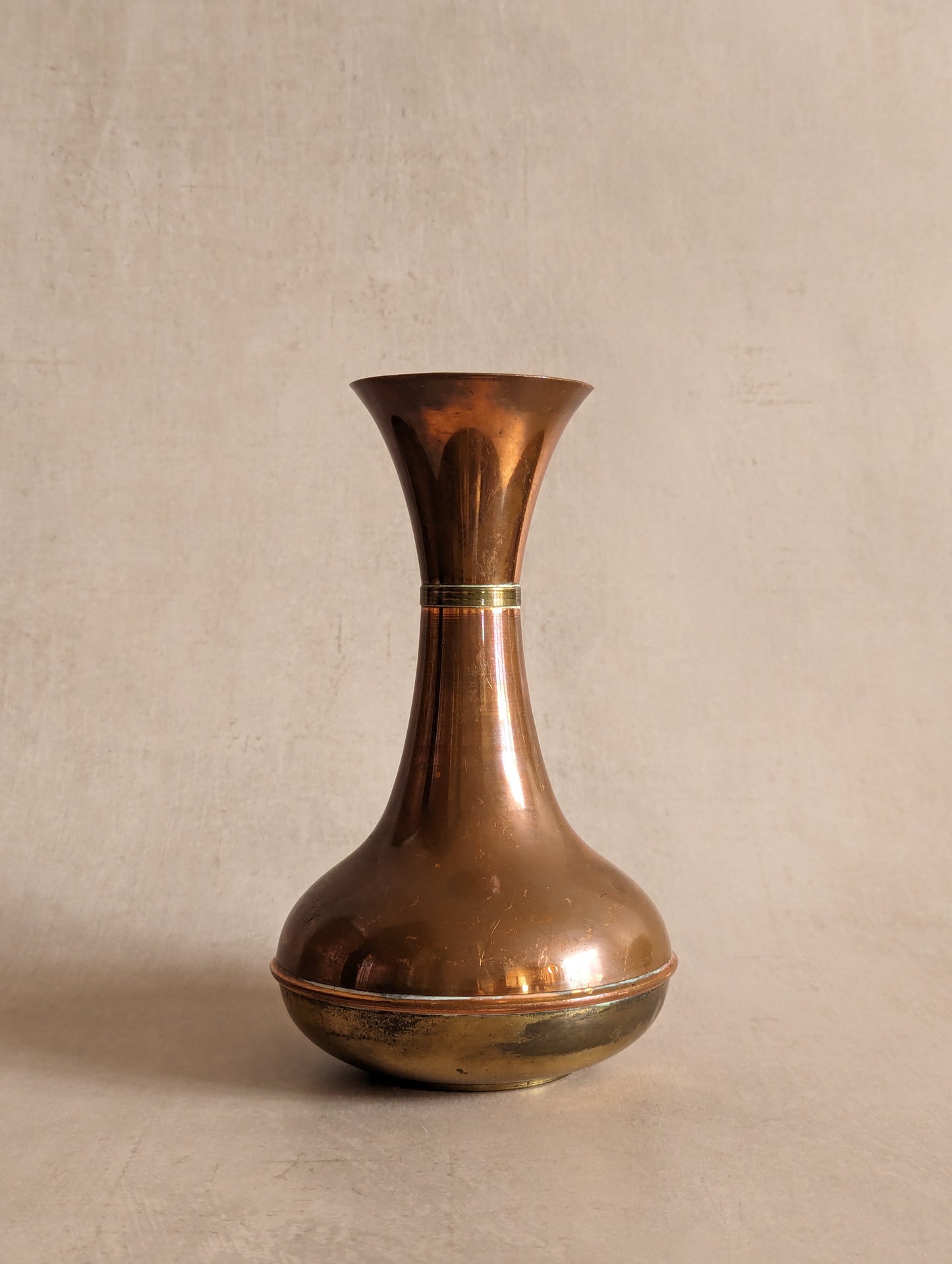 Copper & Brass Belly Vase, Vintage c. Mid-Century