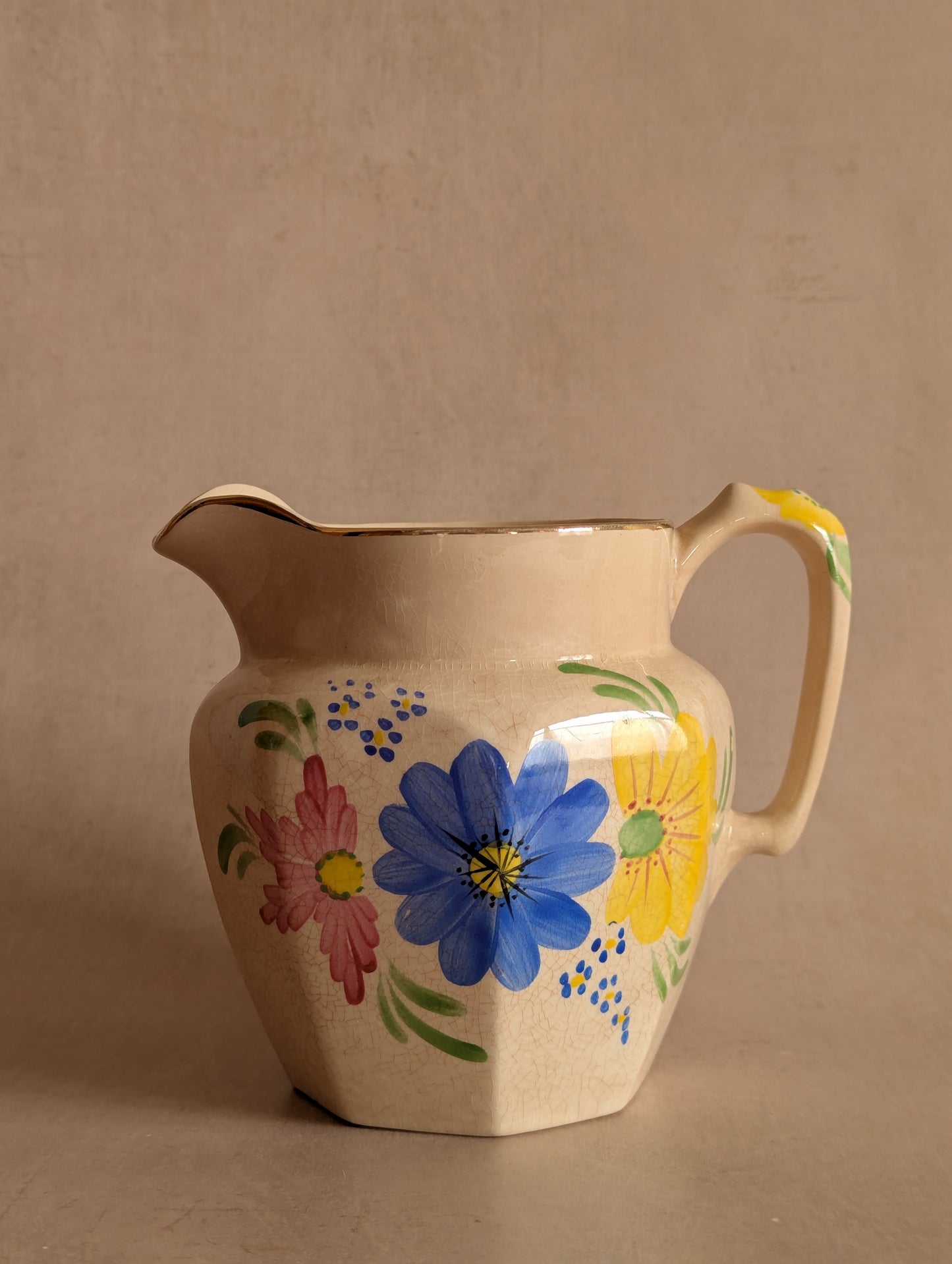 Floral Hand-Painted Octagonal Jug, Price Bros.