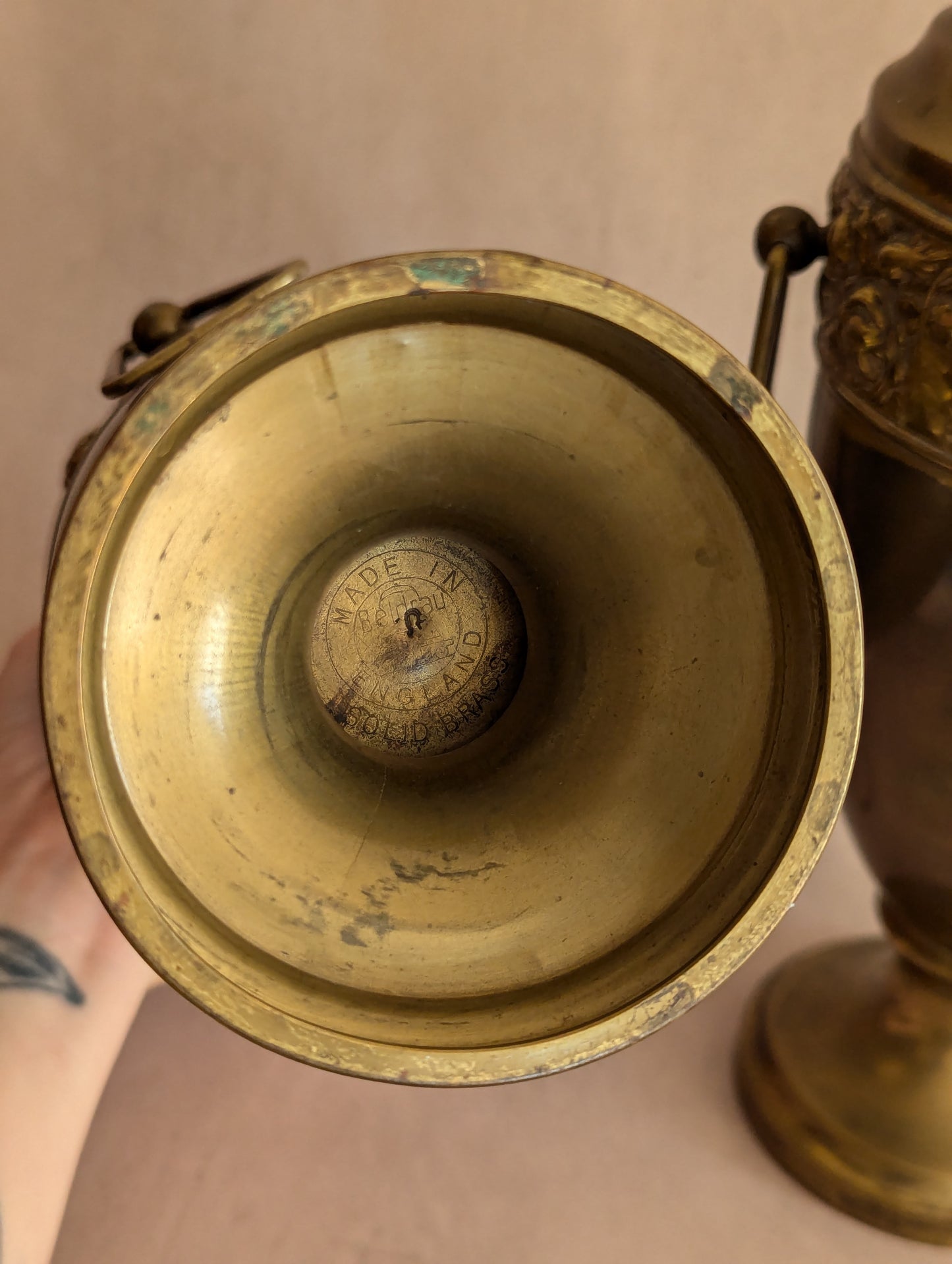 Art Deco Solid Brass Floral Urn Vases - Set of Two