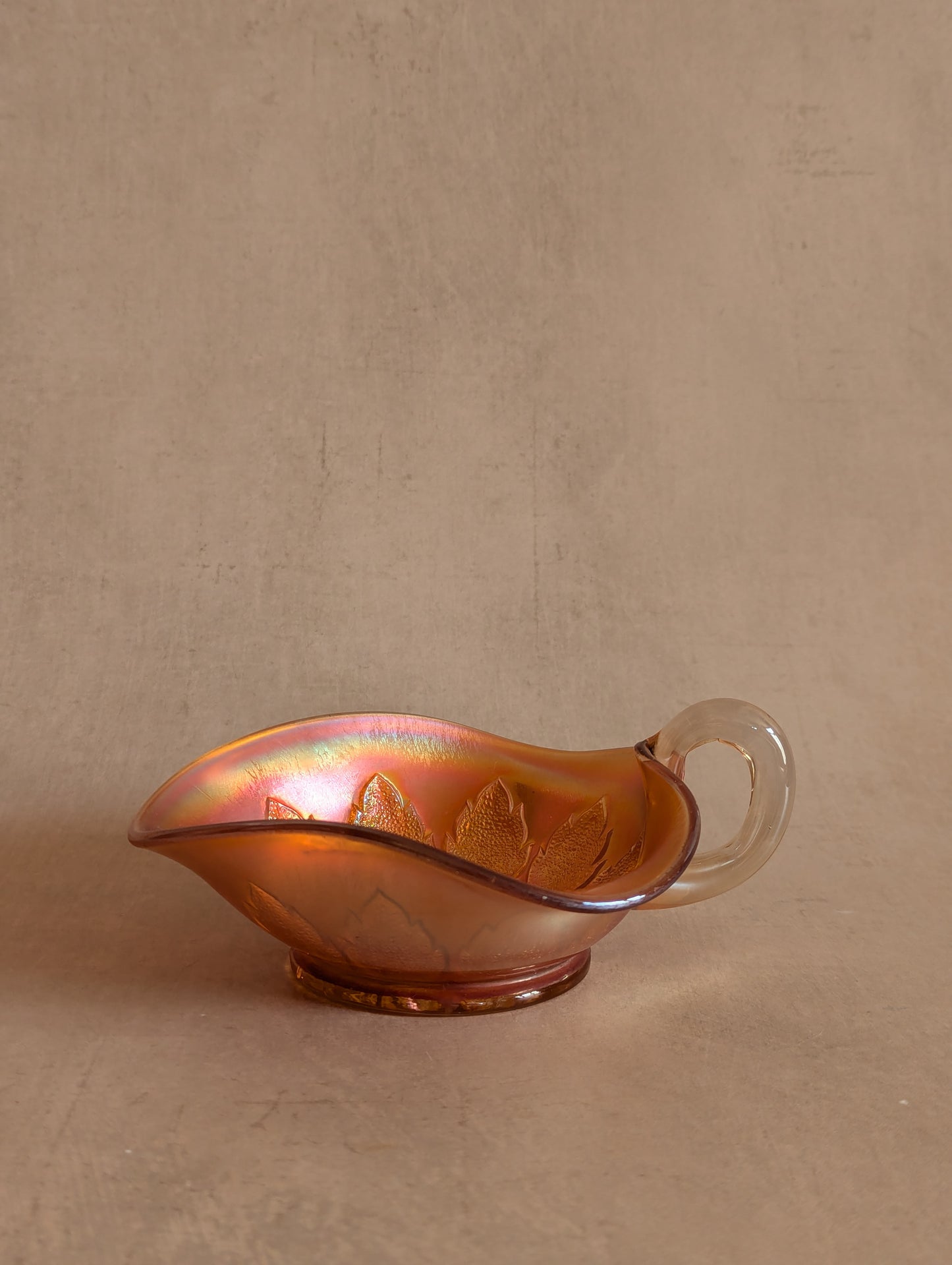 Dugan Marigold Carnival Glass Leaf Nappy Dish