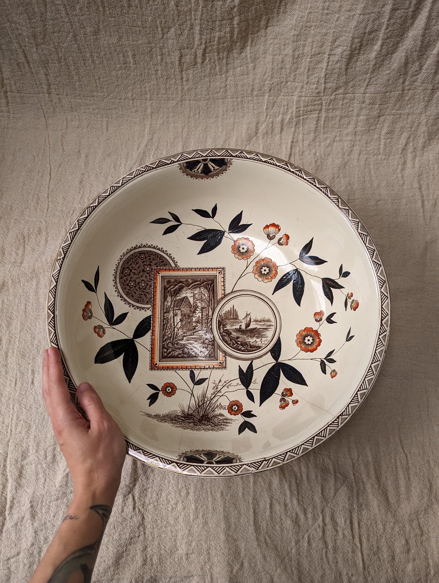 Rare James Beech "Perak" Oversize Basin Bowl, Antique c. 1880s