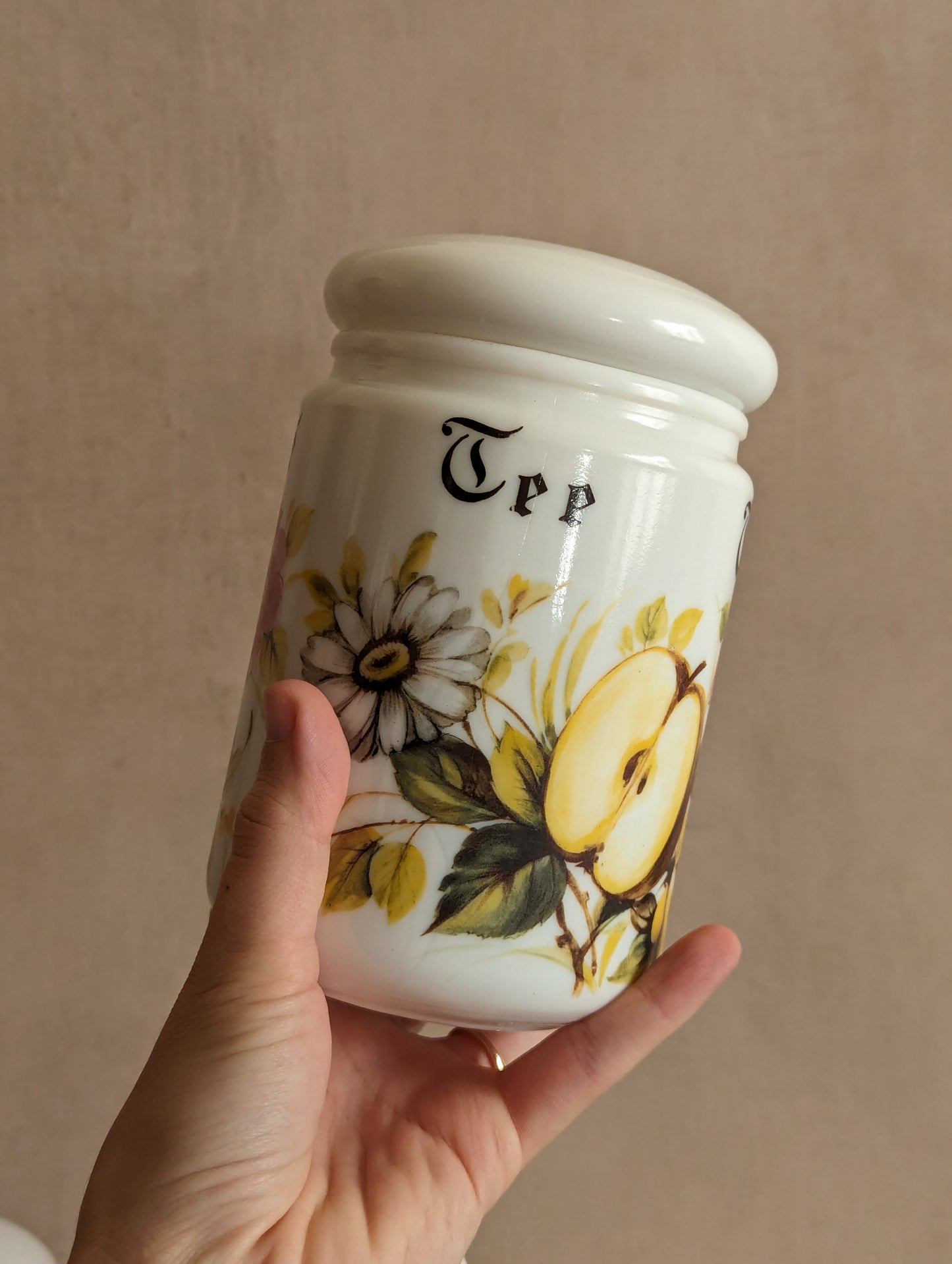 Italian Floral Fruit Milk Glass Storage Jars, Vintage c. 1970s - Set of 3