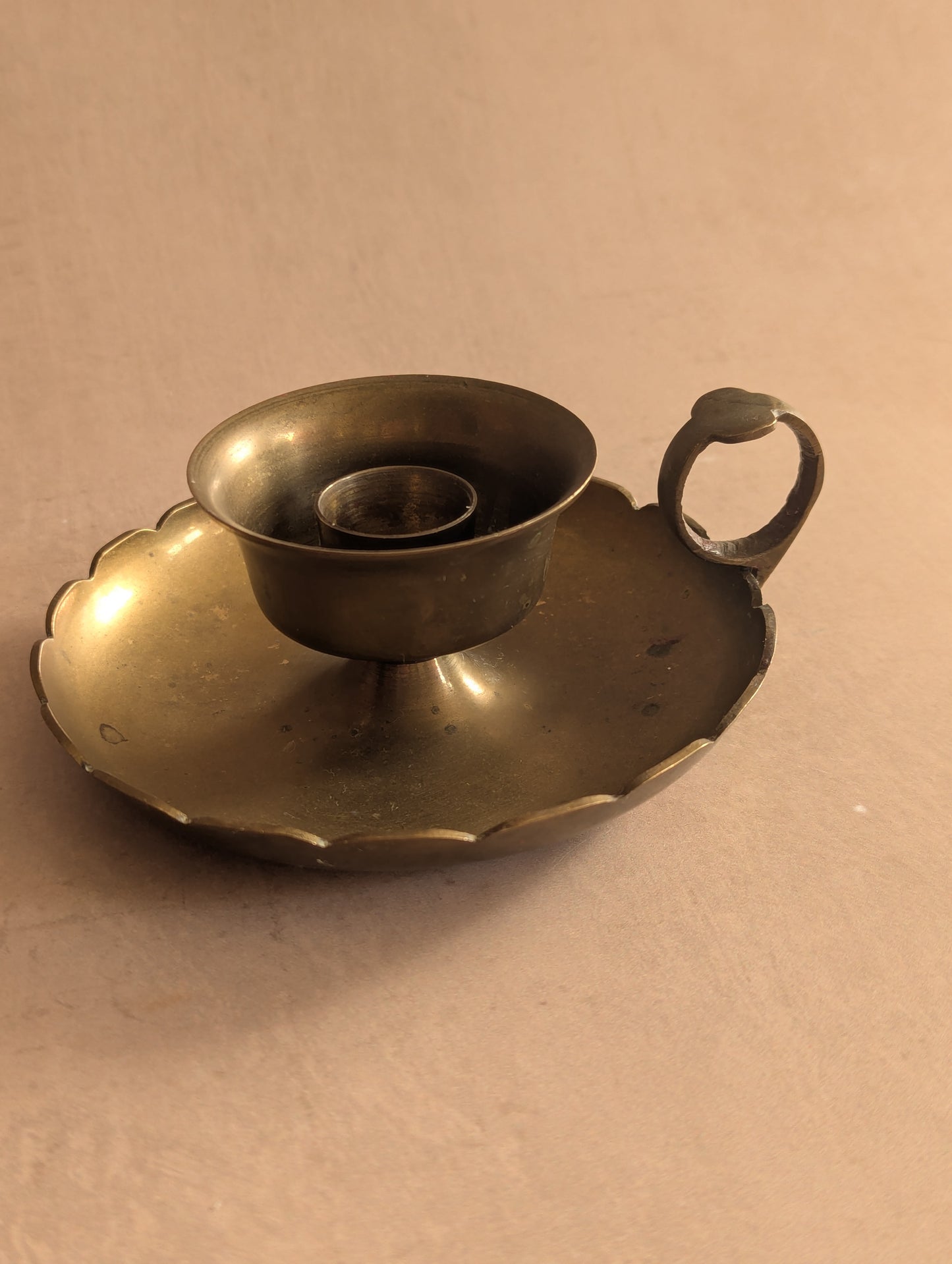 Brass Double Cupped Scallop Chamberstick Candle Holder