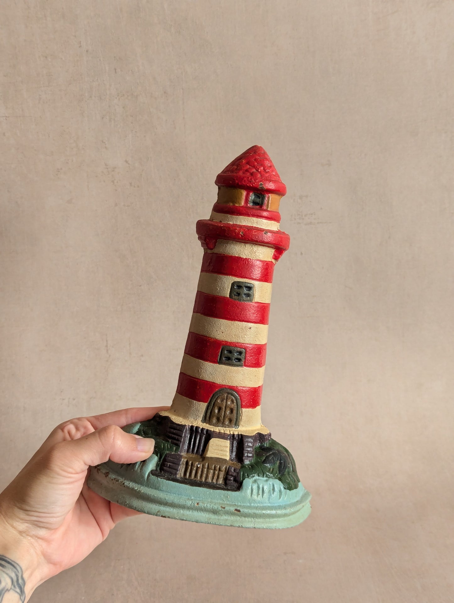 Cast Iron Hand-Painted Lighthouse Door Stop