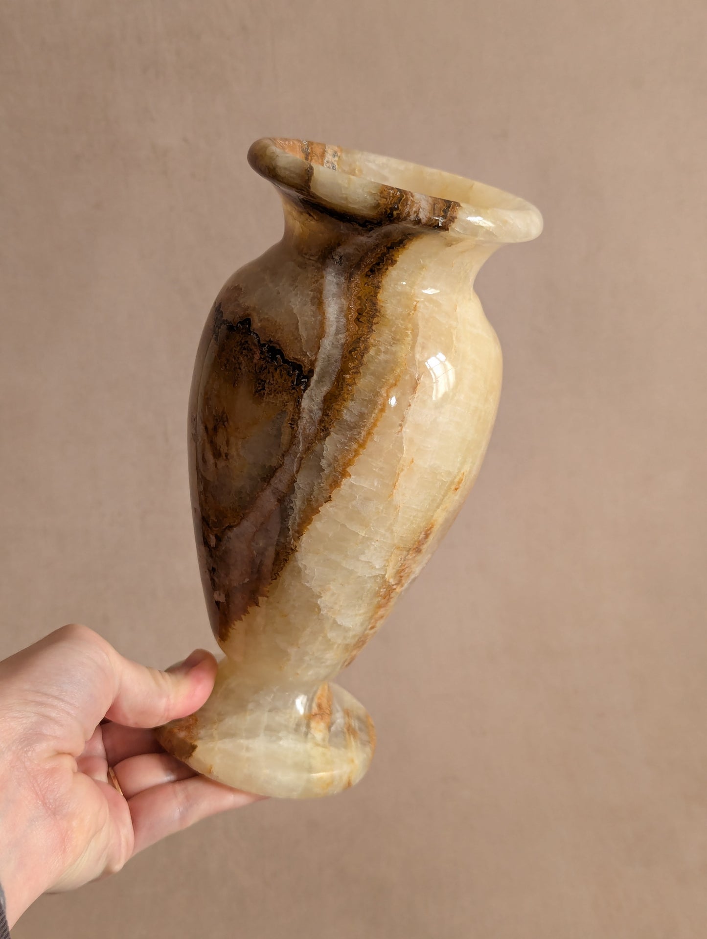 Large Onyx Natural Stone Trumpet Vase