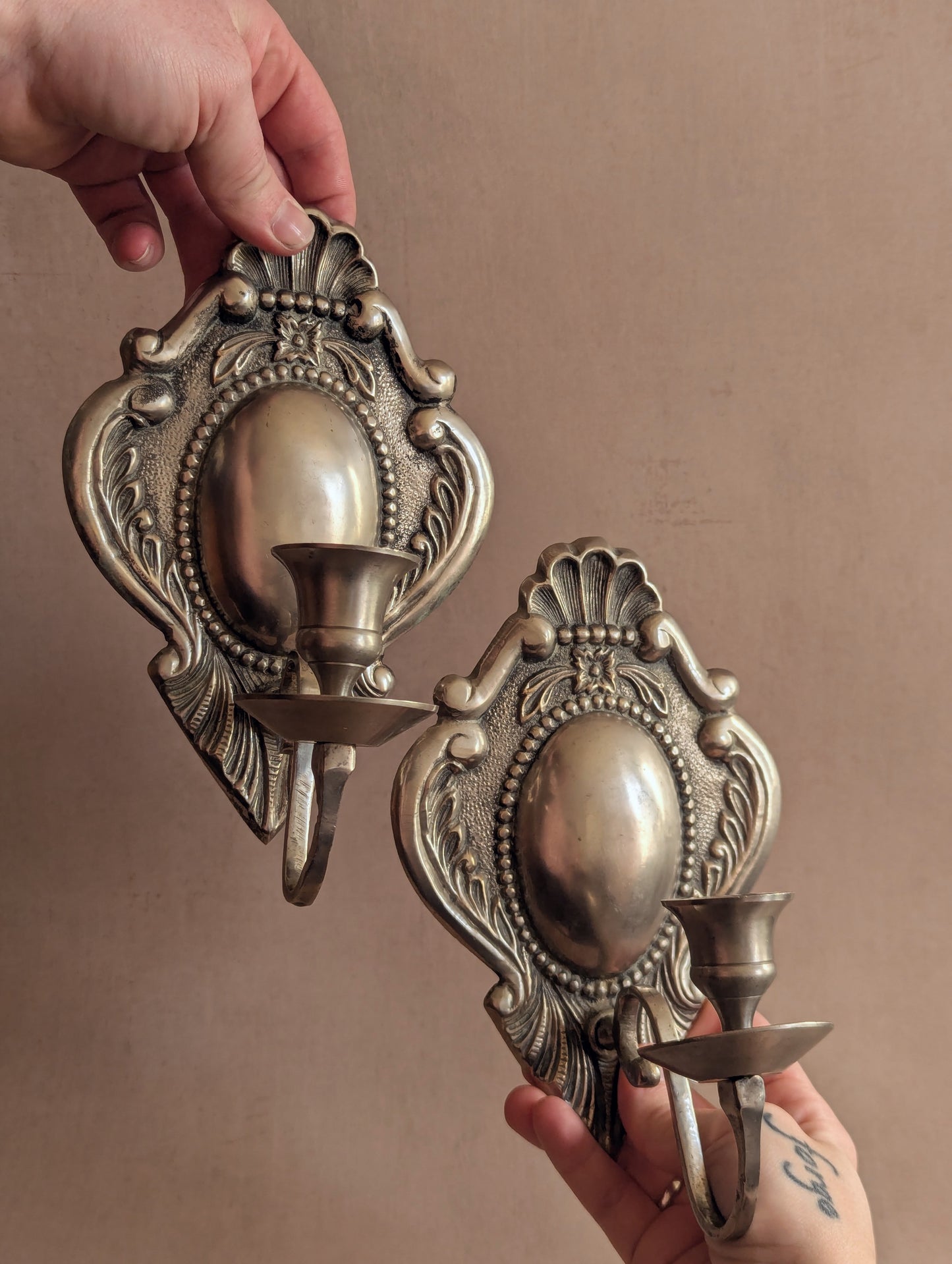 Silver Plated Brass Wall Sconce Candle Holders, Set of Two