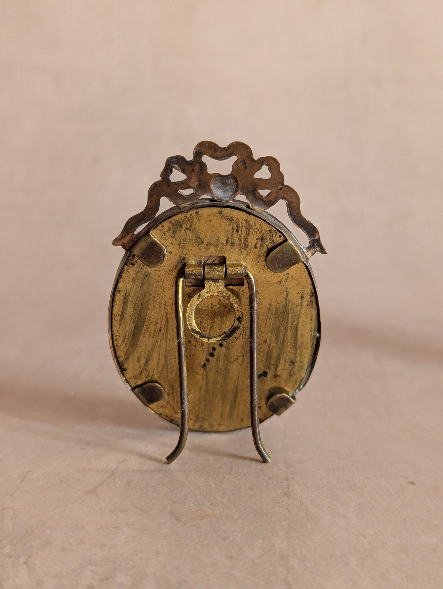 Miniature Keepsake Solid Brass Bow Oval Picture Frame