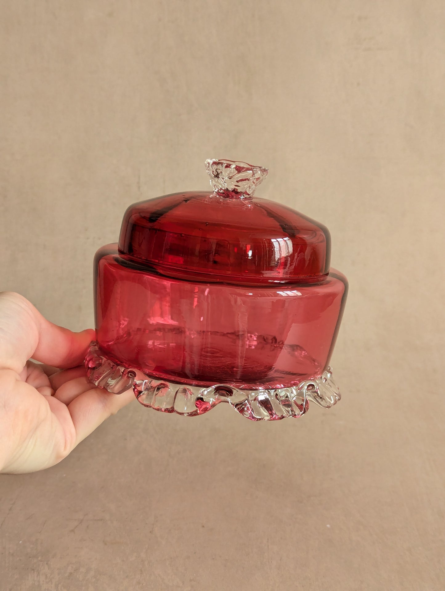 Victorian Cranberry Glass Lidded Glass Dish