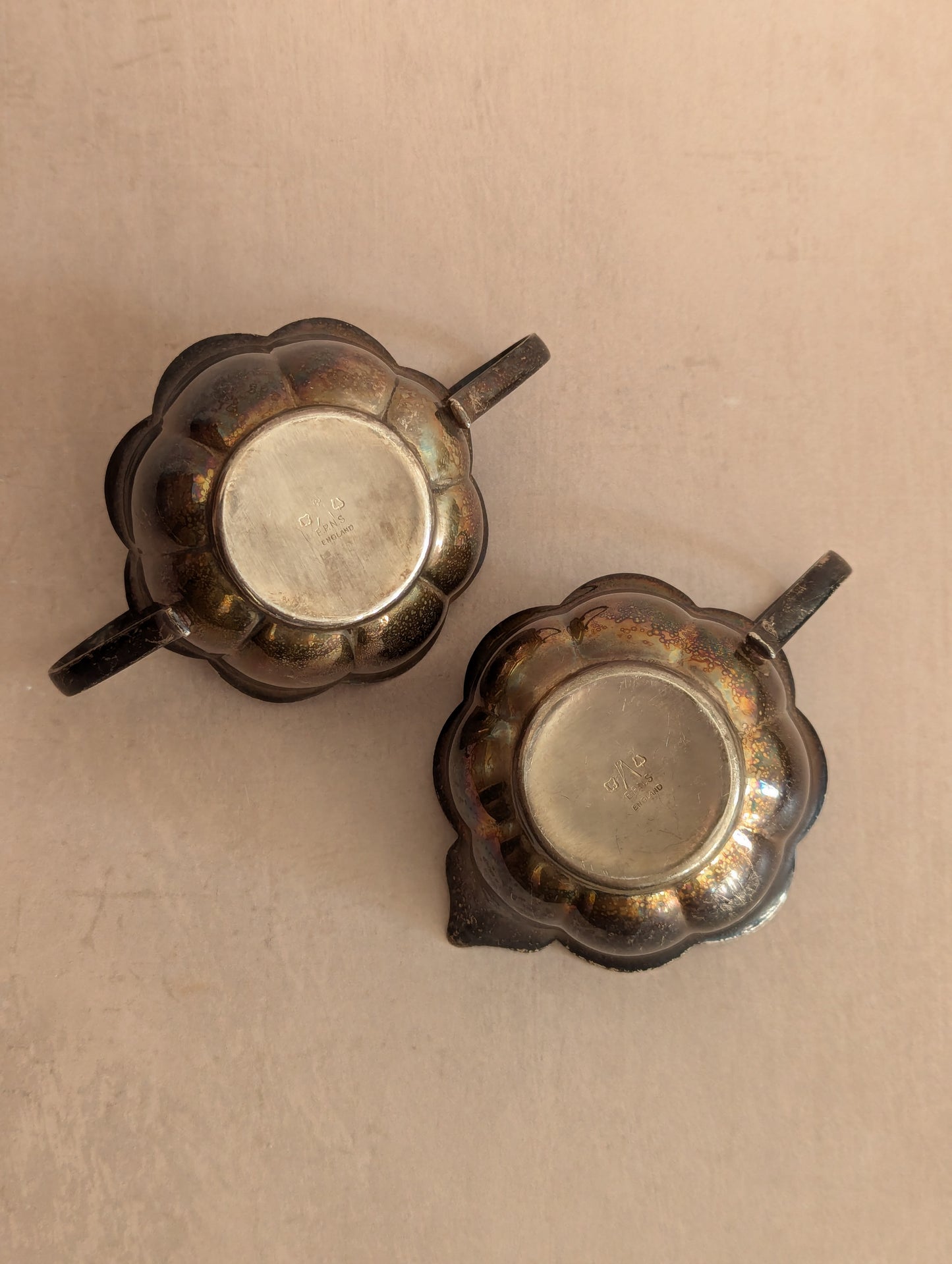 Dark Tarnished Silver Plated Scallop Sugar & Creamer Set