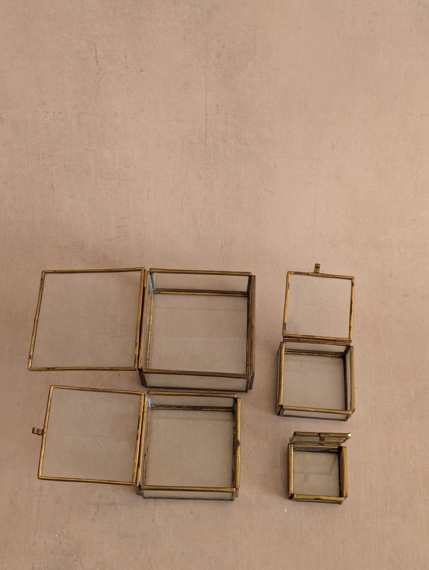 Glass & Brass Nesting Trinket Boxes, Set of Four