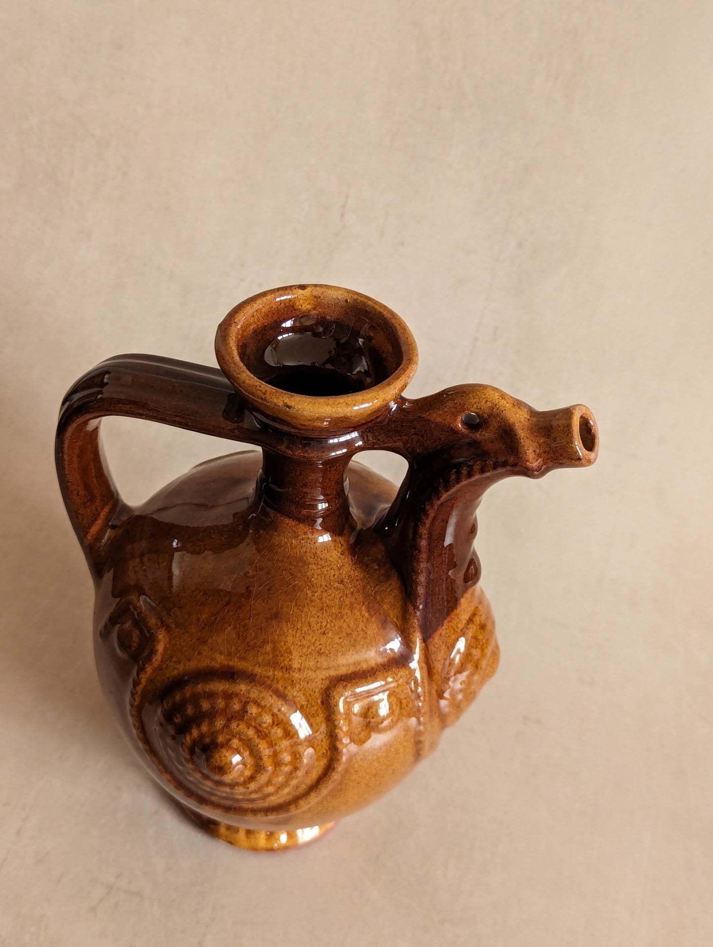 Brown Ceramic Flagon Jug, Vintage c. Mid-Century