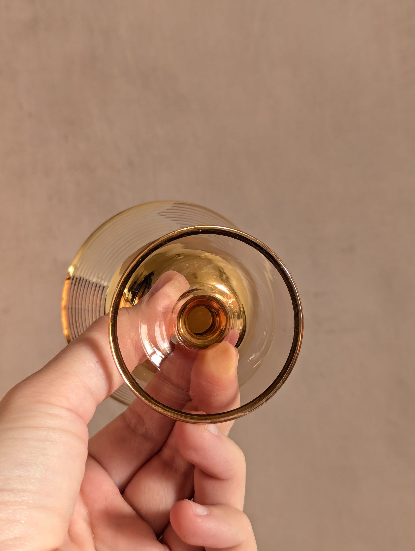 Mid-Century Golden Striped Mini Martini Glasses - Set of Two