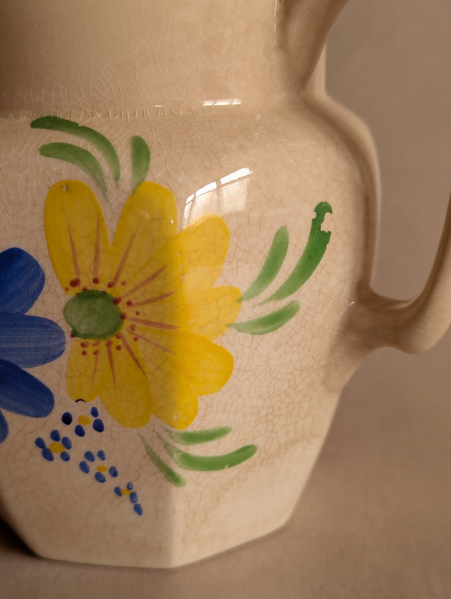 Floral Hand-Painted Octagonal Jug, Price Bros.