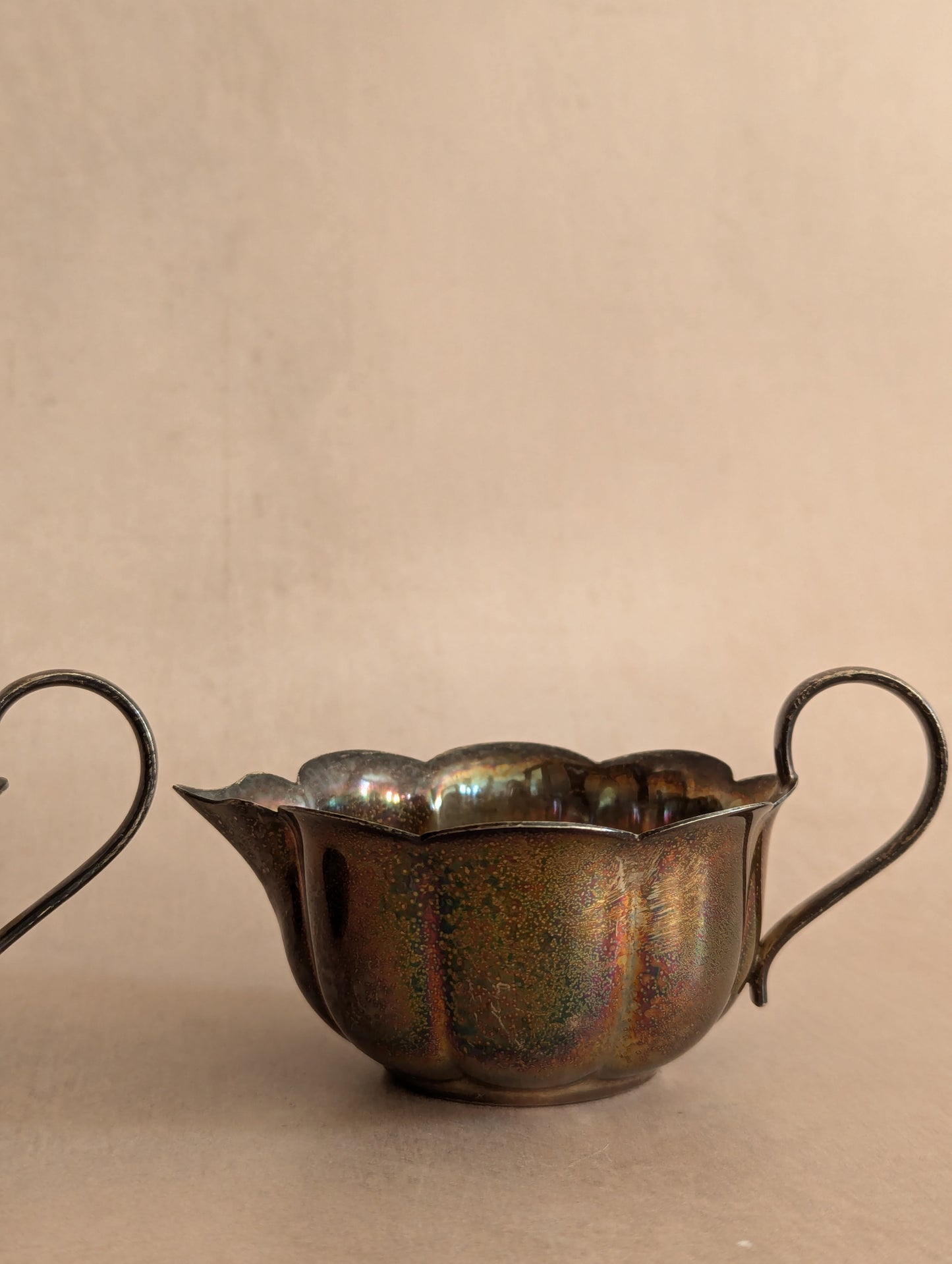 Dark Tarnished Silver Plated Scallop Sugar & Creamer Set