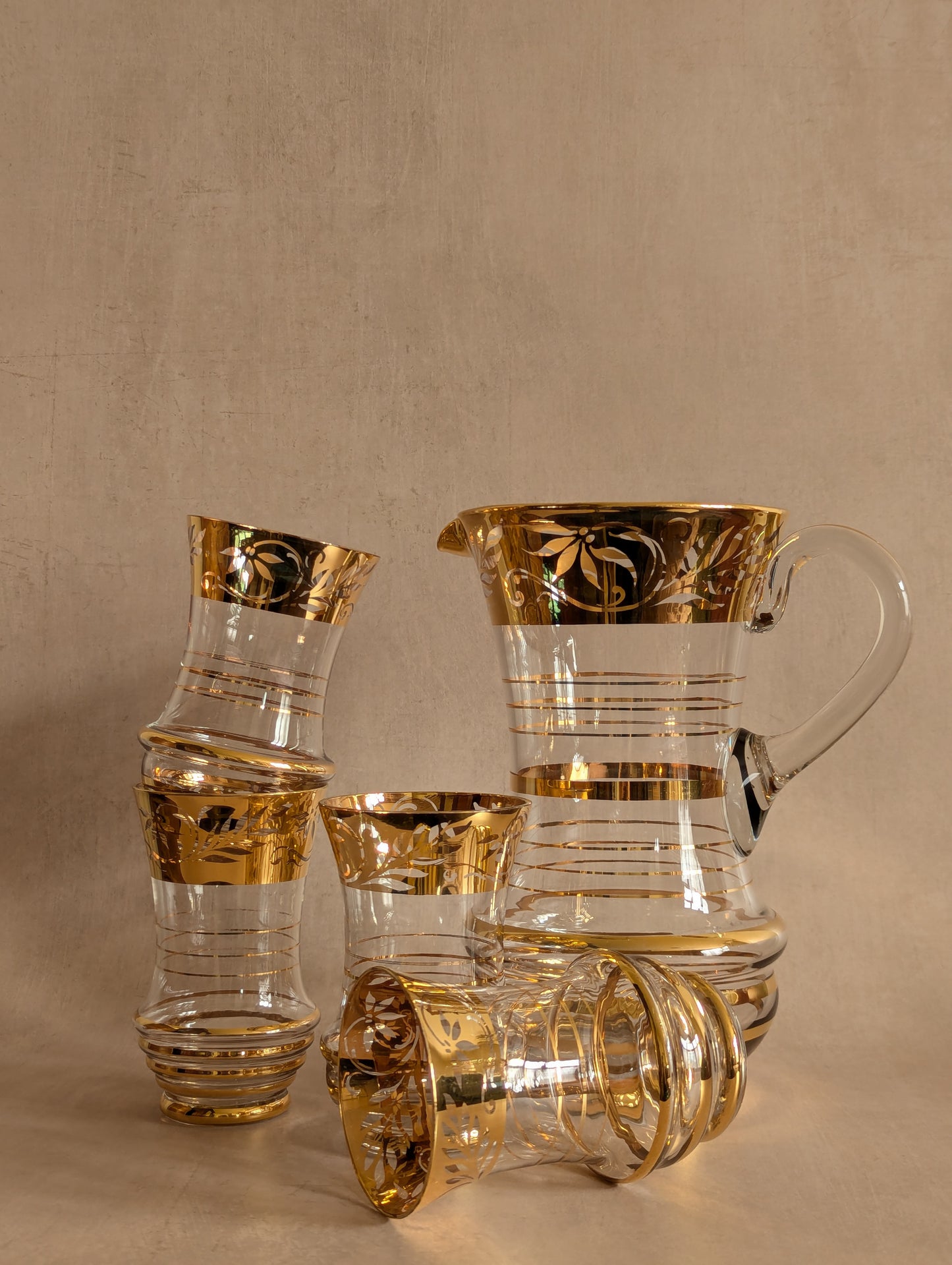Golden Gilt Mid-Century Jug & Glasses, Set of 5