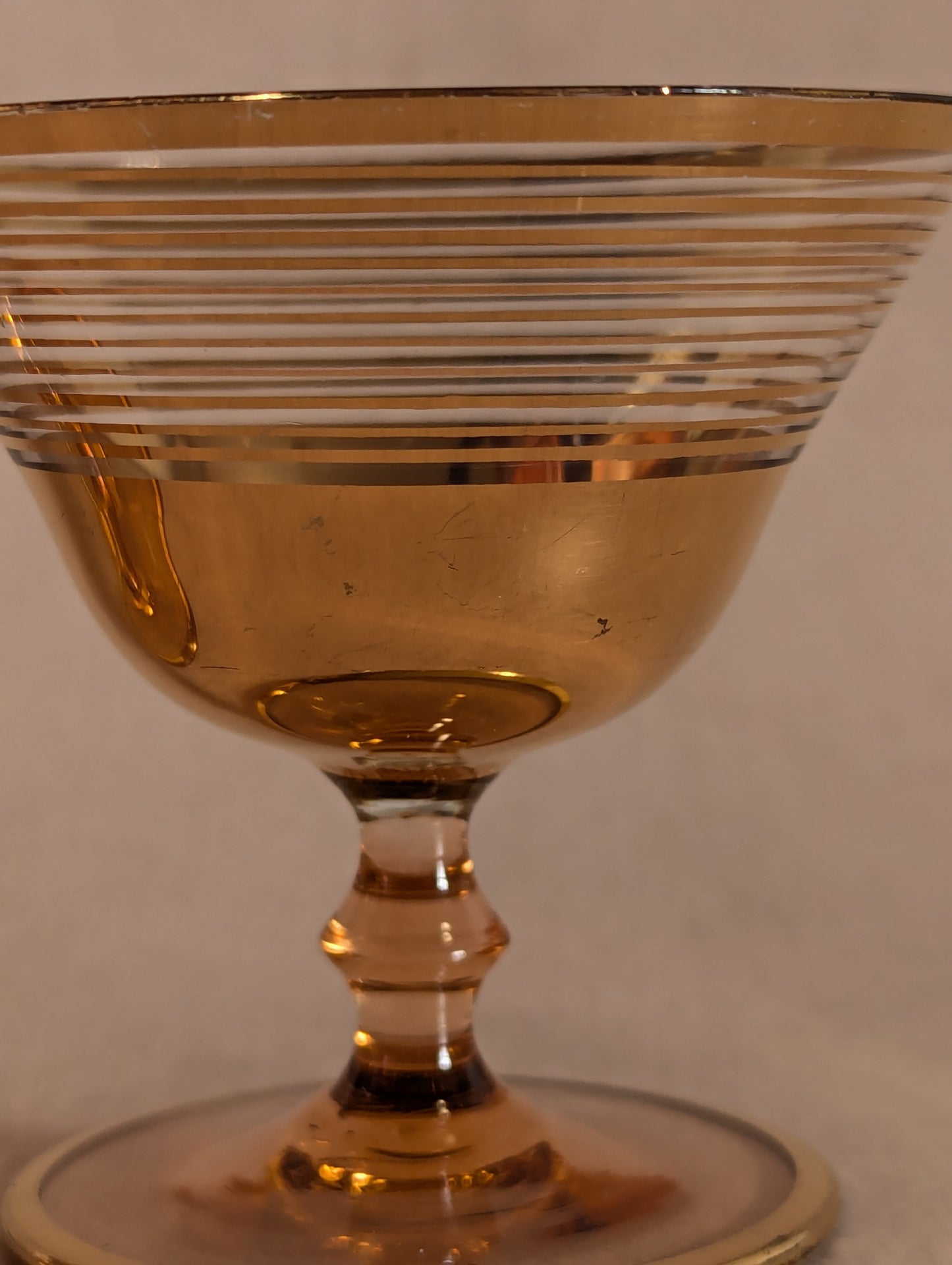 Mid-Century Golden Striped Mini Martini Glasses - Set of Two