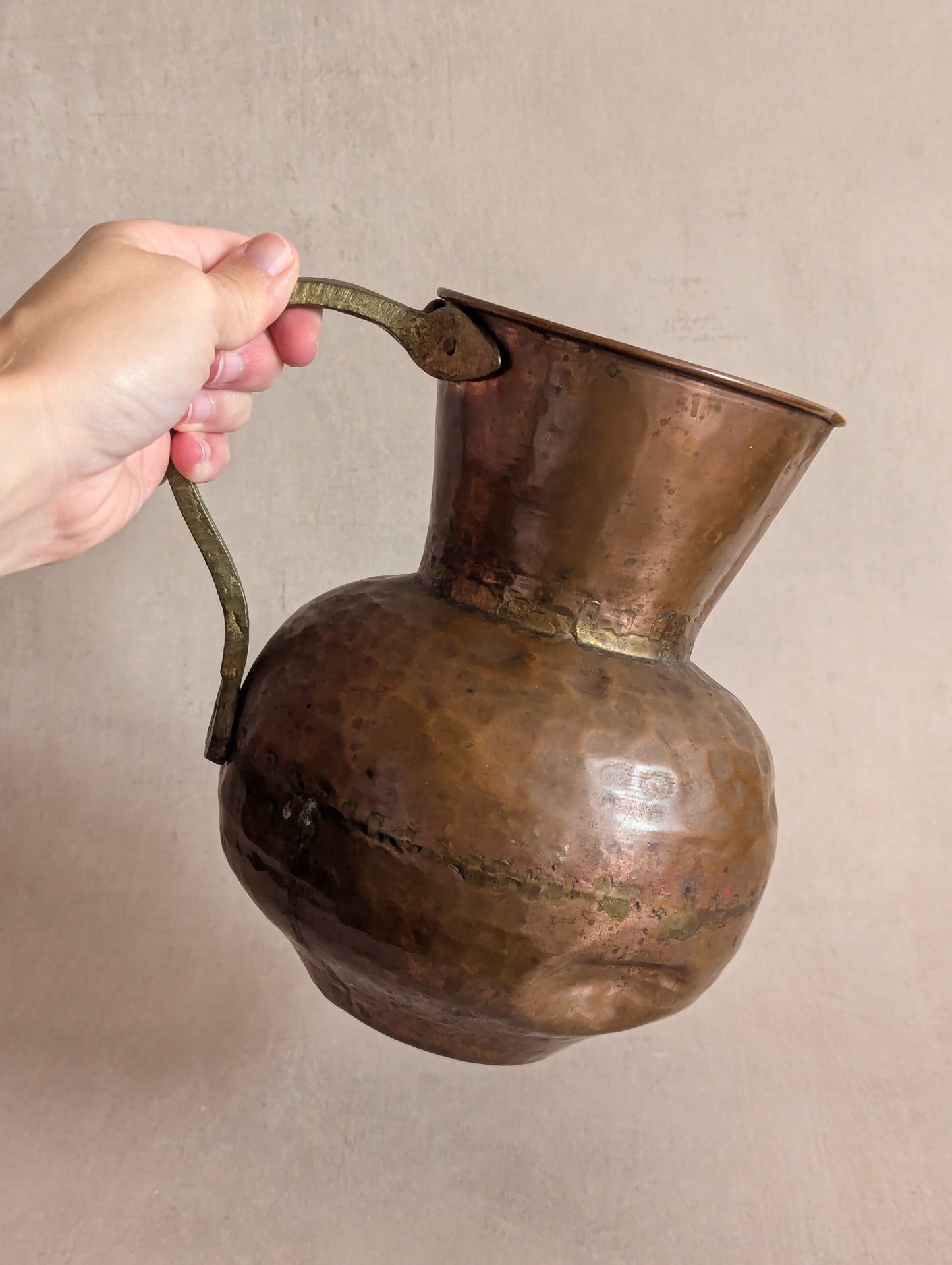 Antique Primitive 19th Century Handled Copper Jug