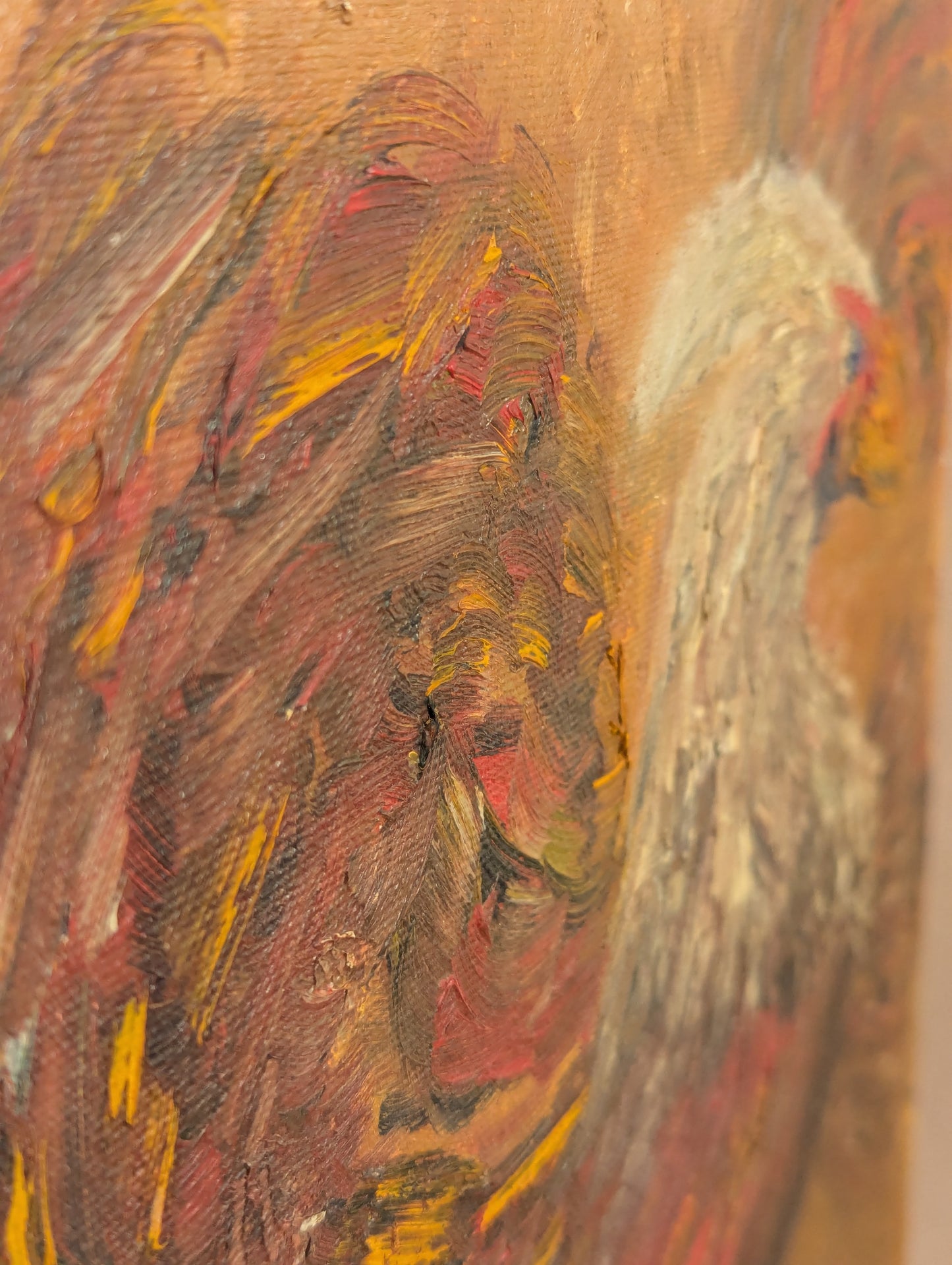 Rustic Mid-Century Farmhouse Chicken Painting, Original Oil on Board