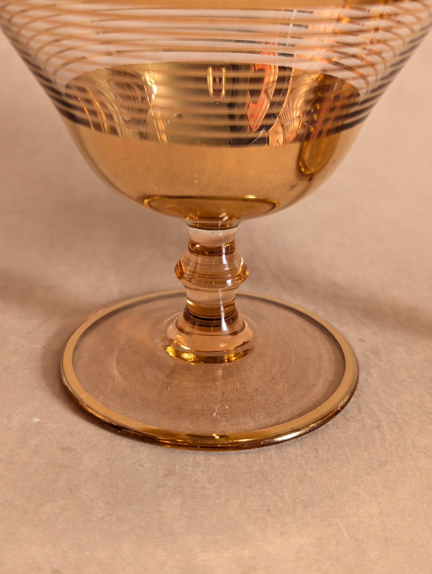 Mid-Century Golden Striped Mini Martini Glasses - Set of Two
