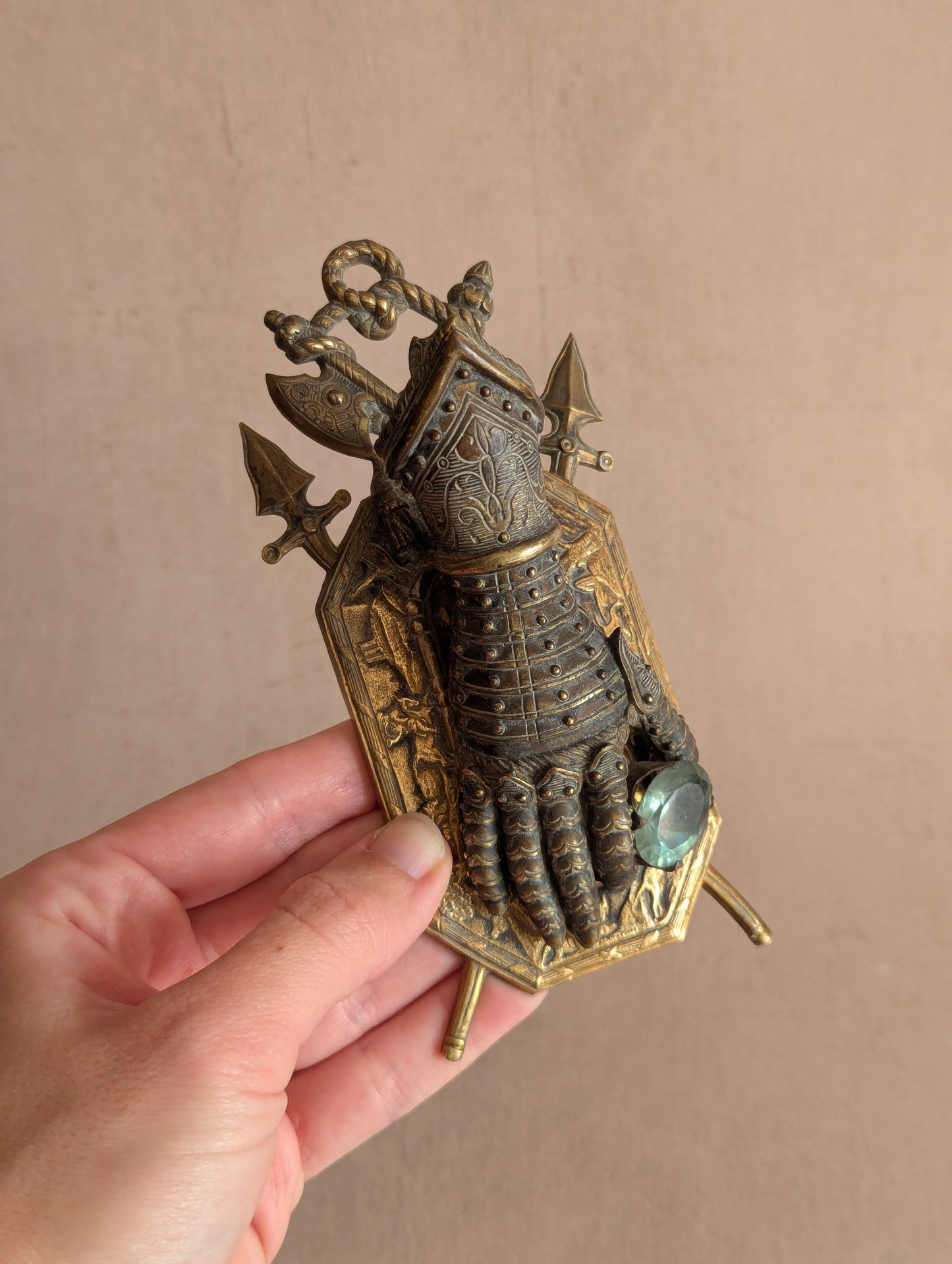Medieval Knight Gauntlet Brass Desk Clip, Fantasy Gift or Movie Prop