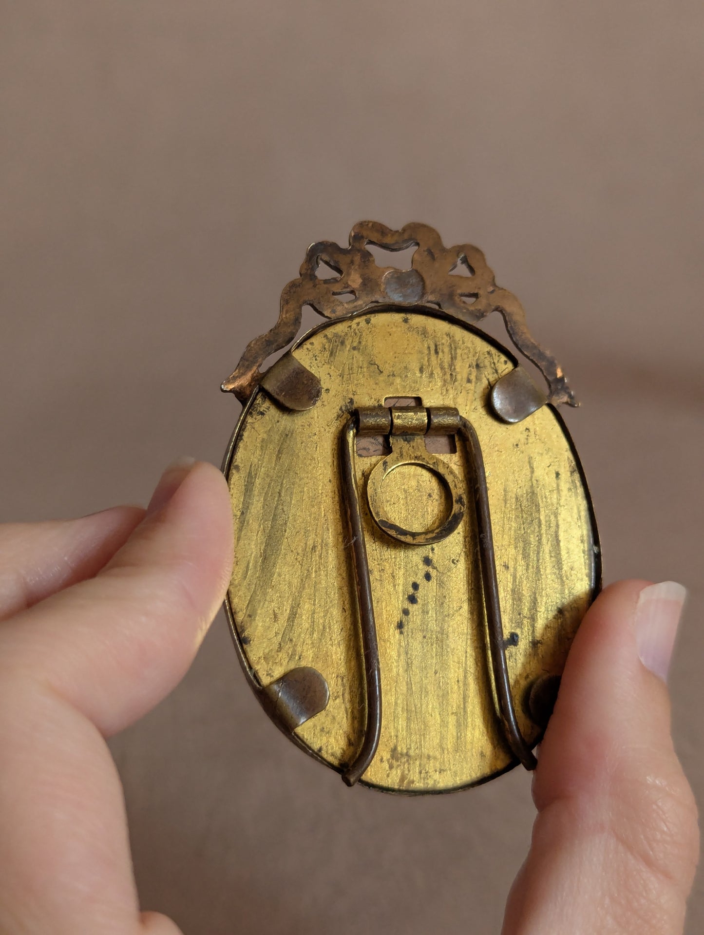 Miniature Keepsake Solid Brass Bow Oval Picture Frame