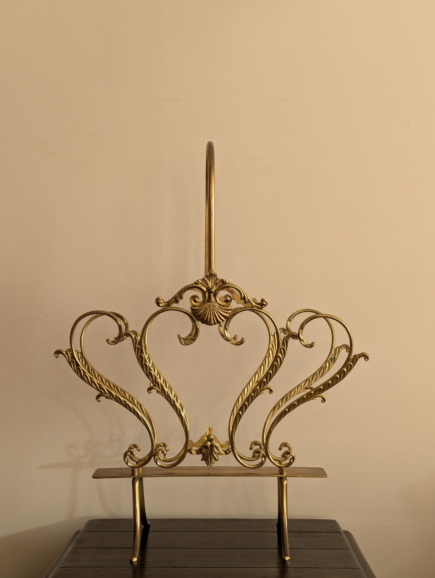 Hollywood Regency Brass Seashell Magazine Rack