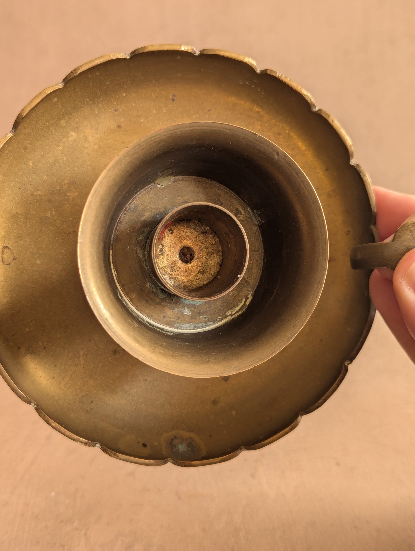 Brass Double Cupped Scallop Chamberstick Candle Holder