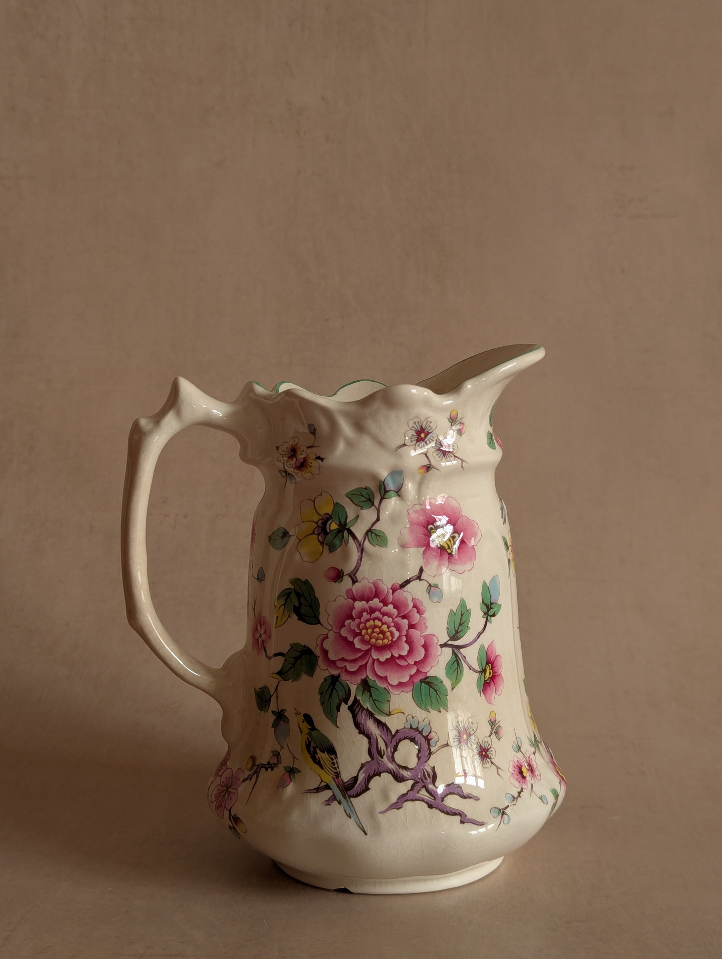 Chinese Rose Ceramic Pitcher, James Kent Old Foley