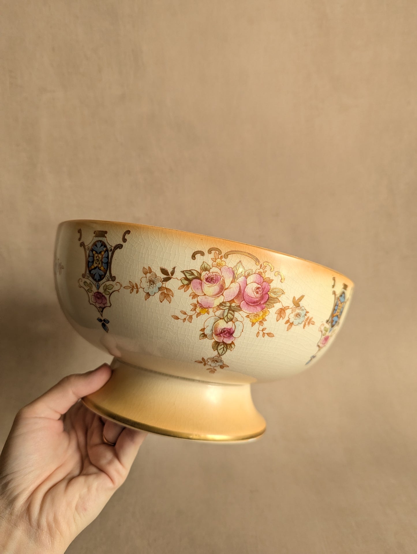 Crown Devon Regal Rose Pedestal Bowl, c. 1930s