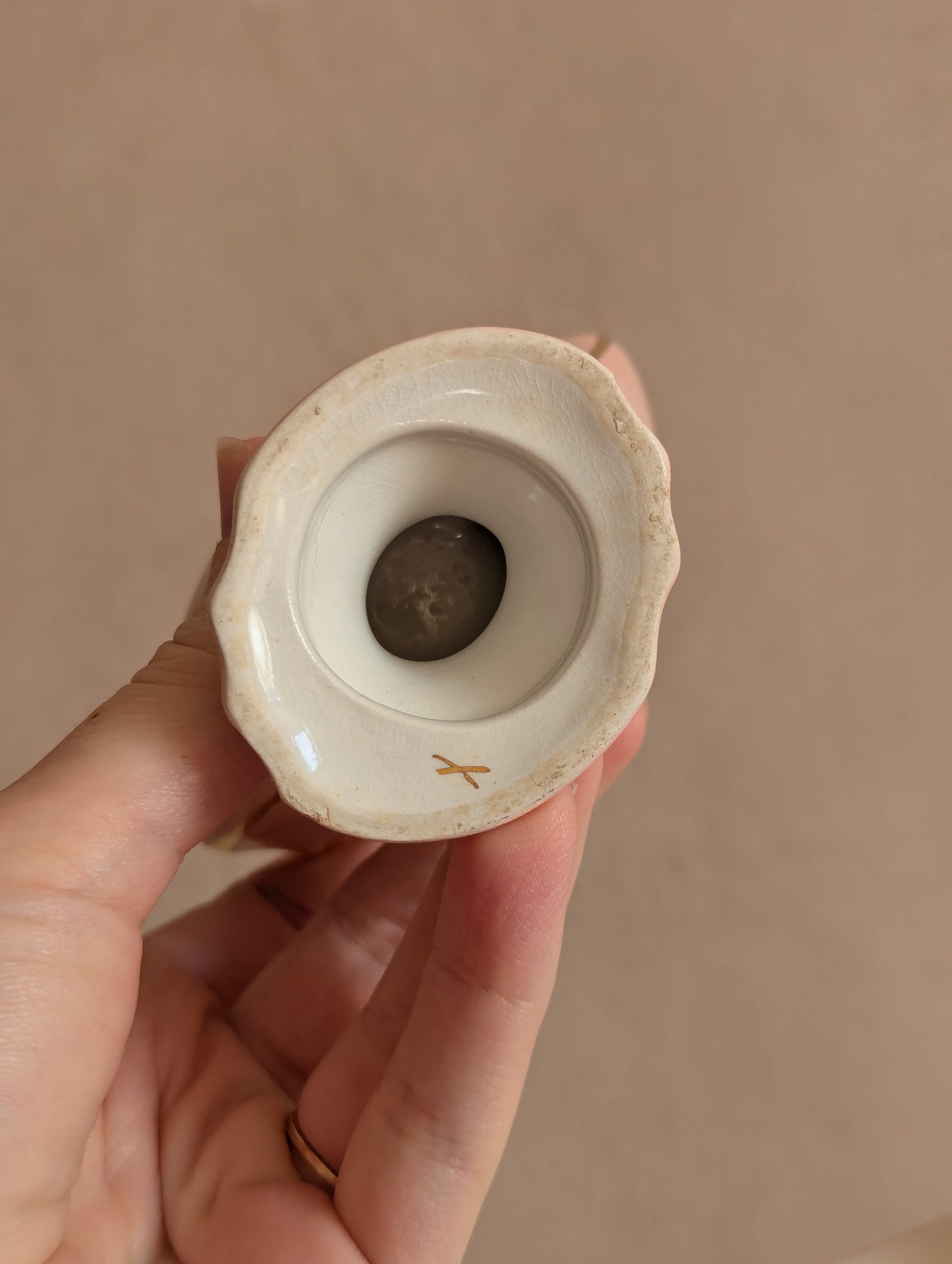 Pink & Gold Crescent Ceramic Candlestick Holders, Set of Two