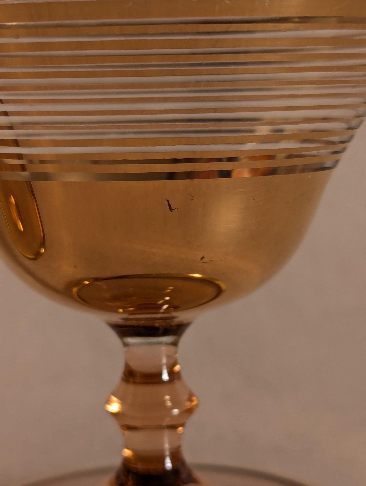 Mid-Century Golden Striped Mini Martini Glasses - Set of Two