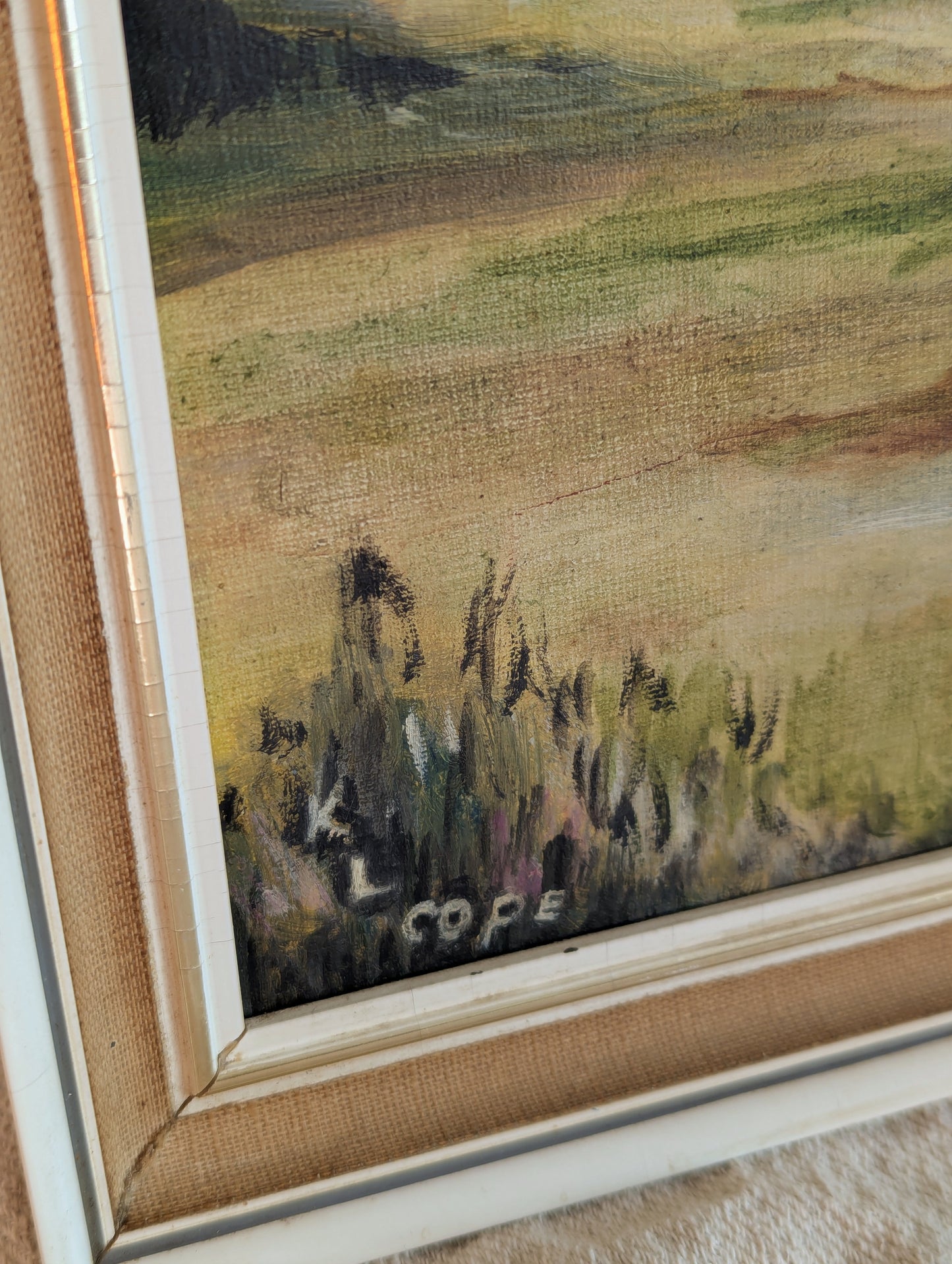Overcast Windmill Landscape, Frame Original Oil Painting