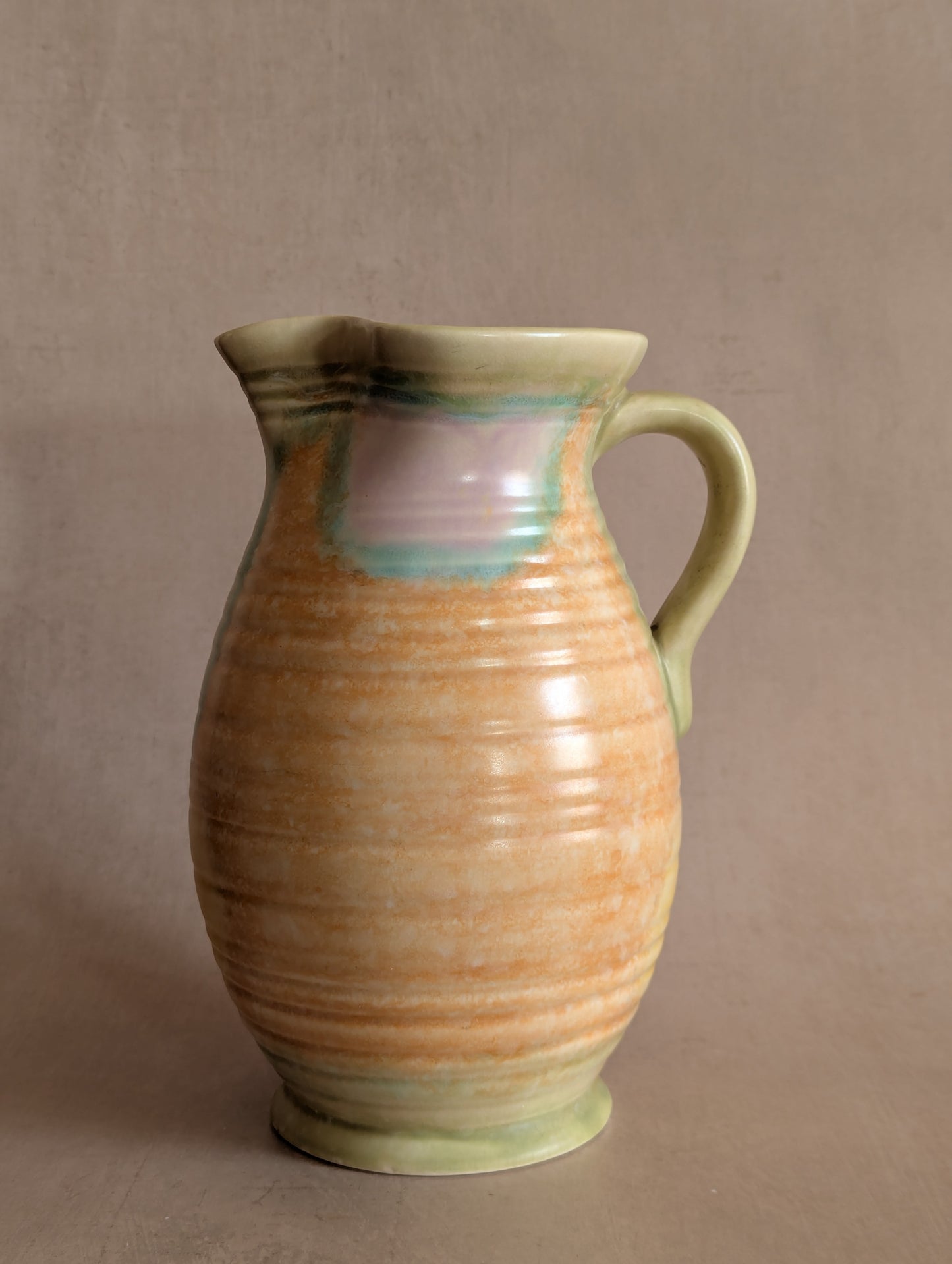 Pastel Orange & Green Pinched Spout Beswick Jug