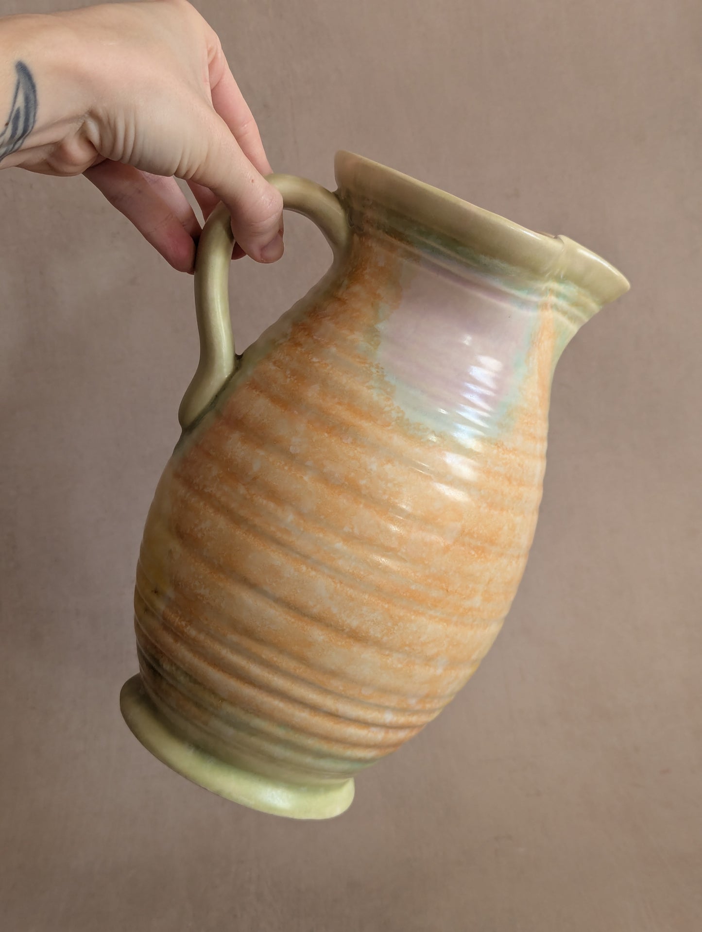 Pastel Orange & Green Pinched Spout Beswick Jug