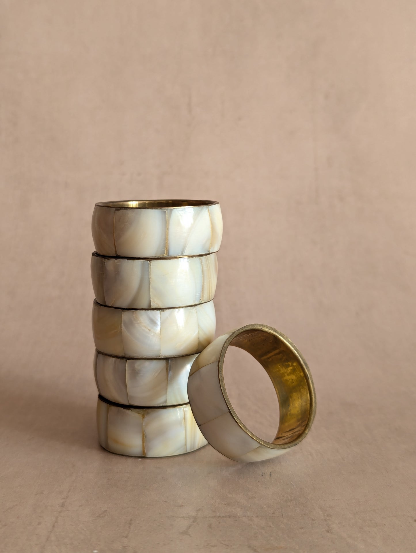 Solid Brass Mother Of Pearl Napkin Rings, Set of 6