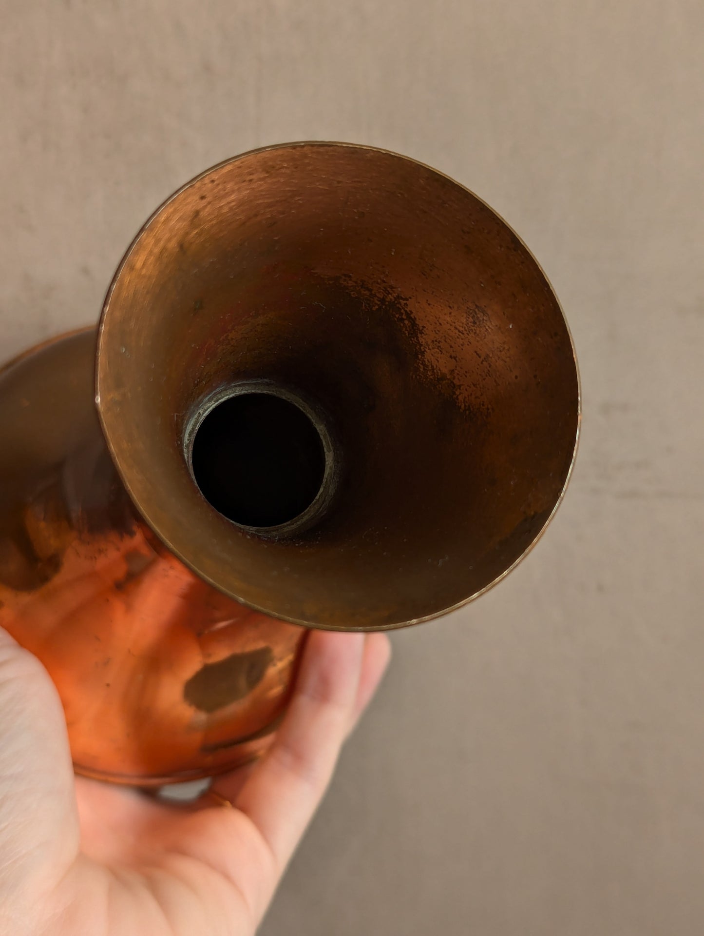 Copper & Brass Belly Vase, Vintage c. Mid-Century