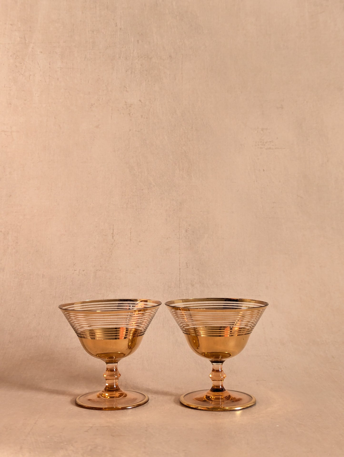 Mid-Century Golden Striped Mini Martini Glasses - Set of Two