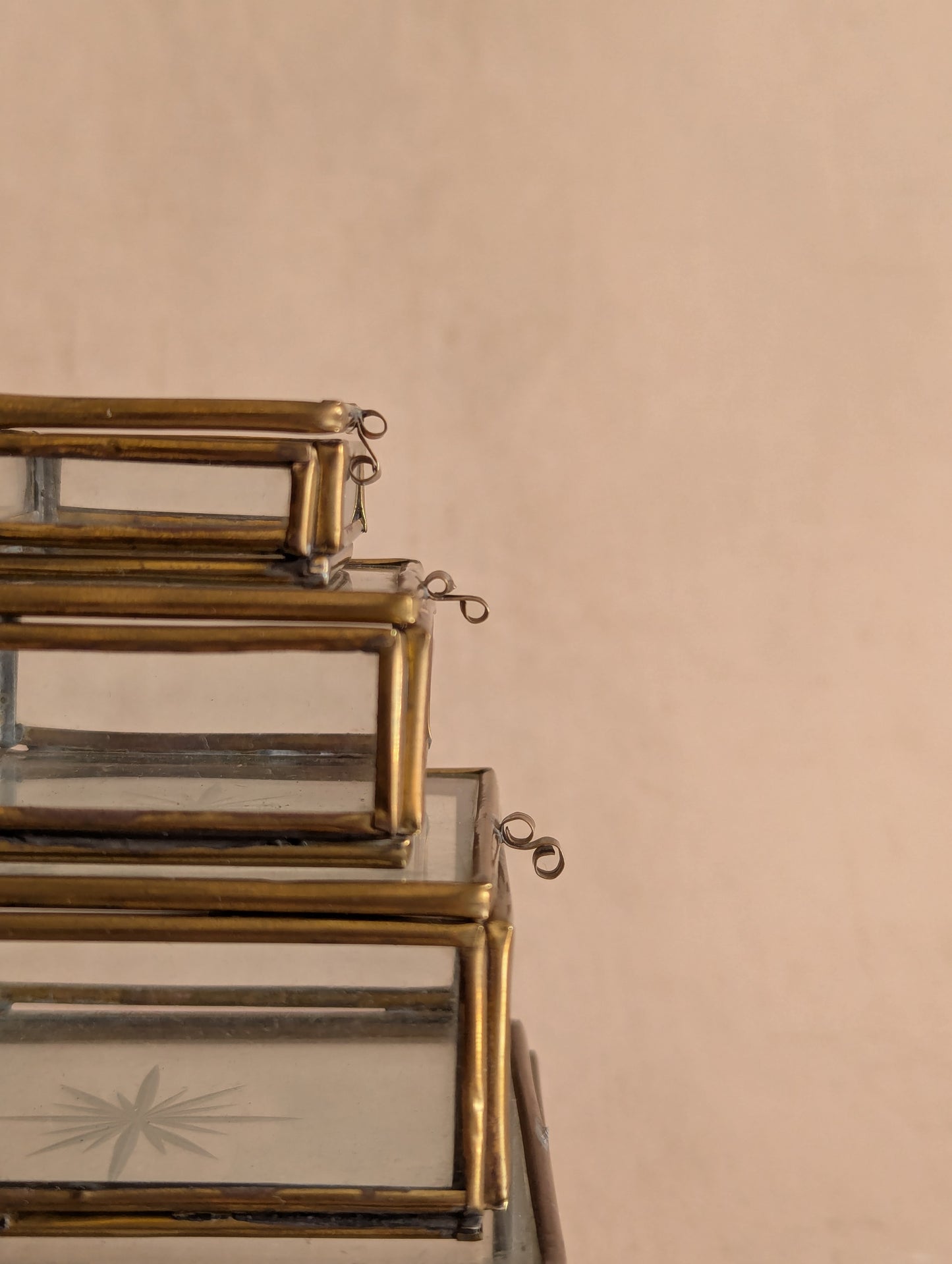 Glass & Brass Nesting Trinket Boxes, Set of Four