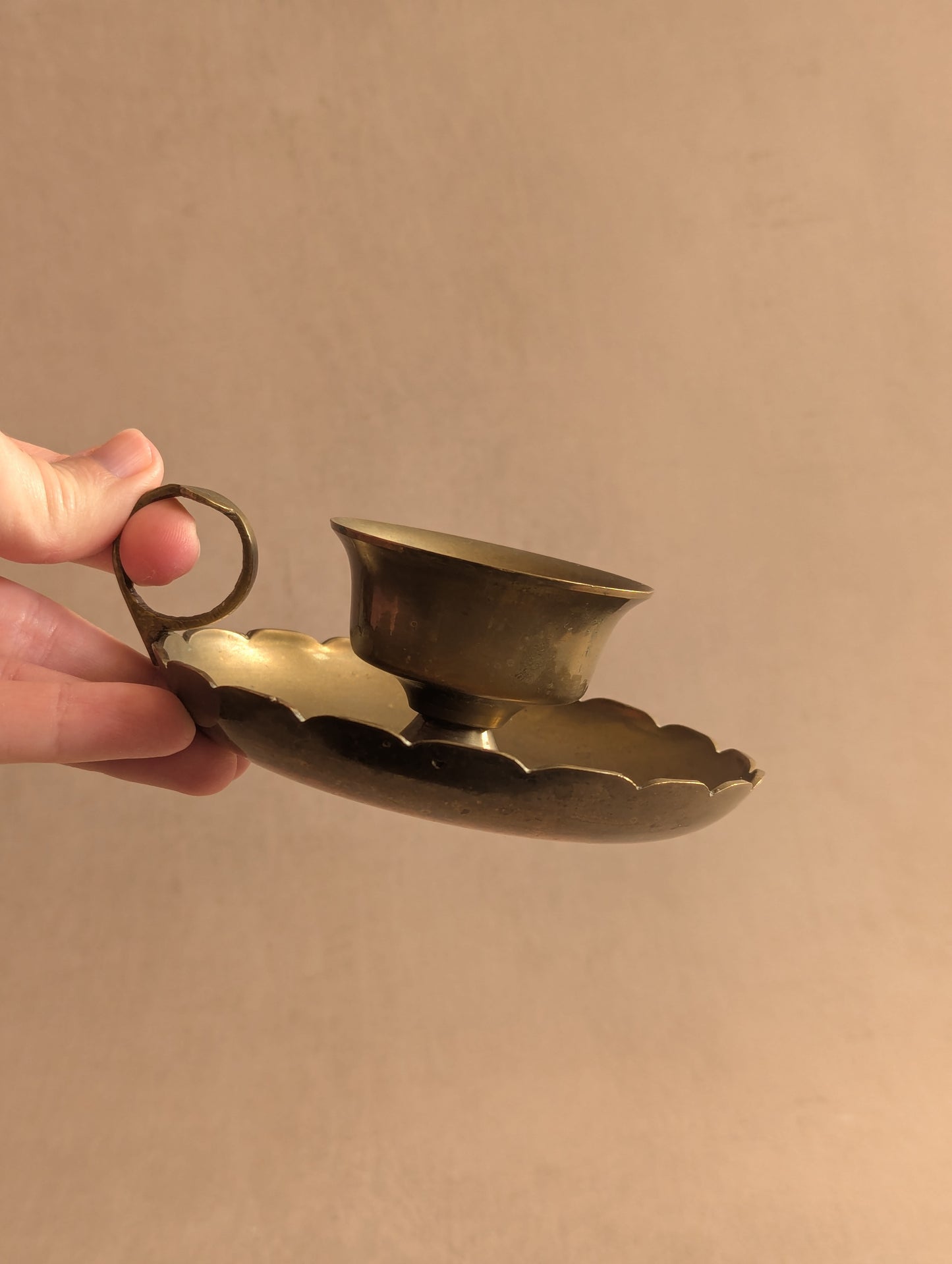 Brass Double Cupped Scallop Chamberstick Candle Holder