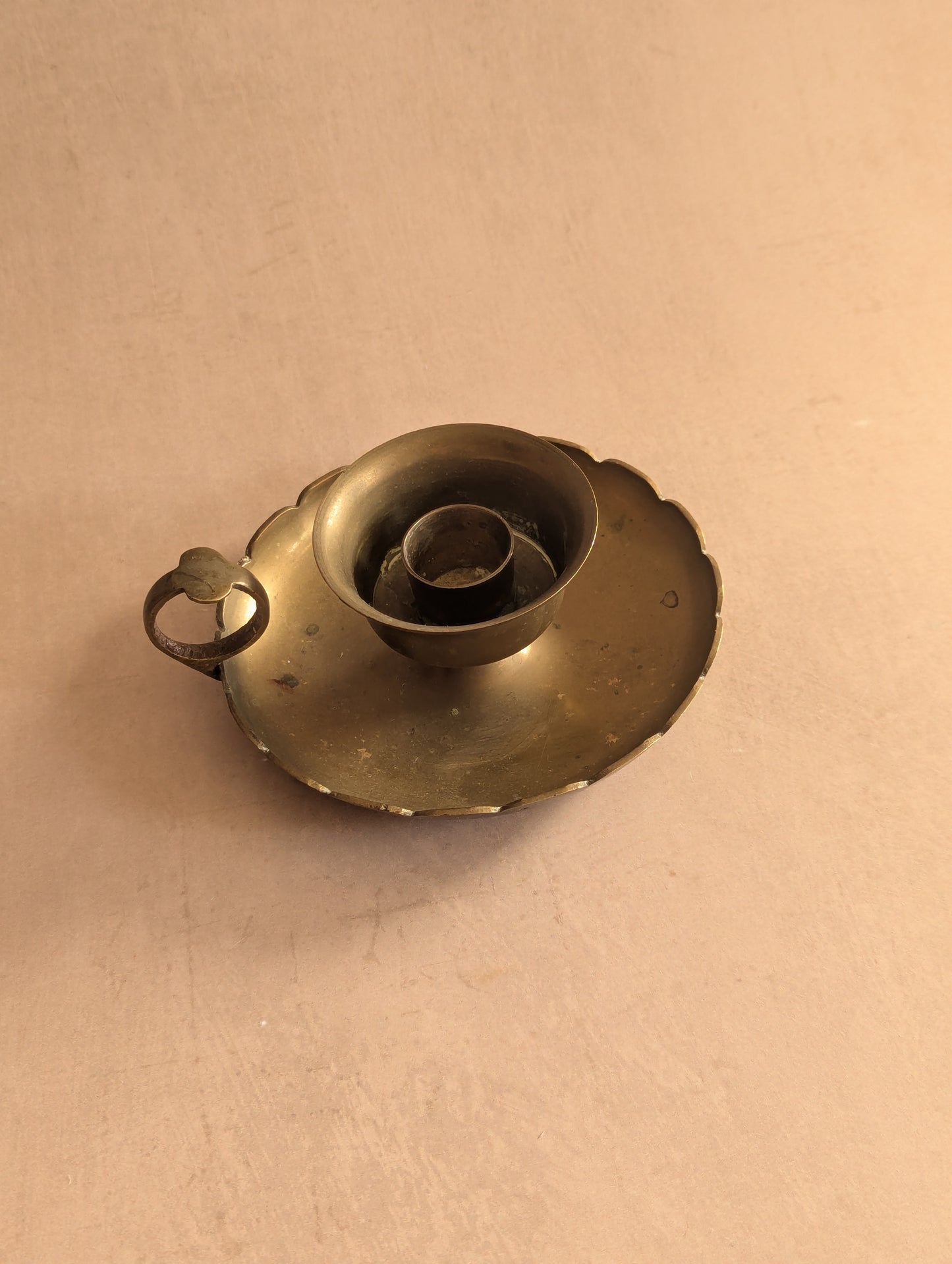 Brass Double Cupped Scallop Chamberstick Candle Holder
