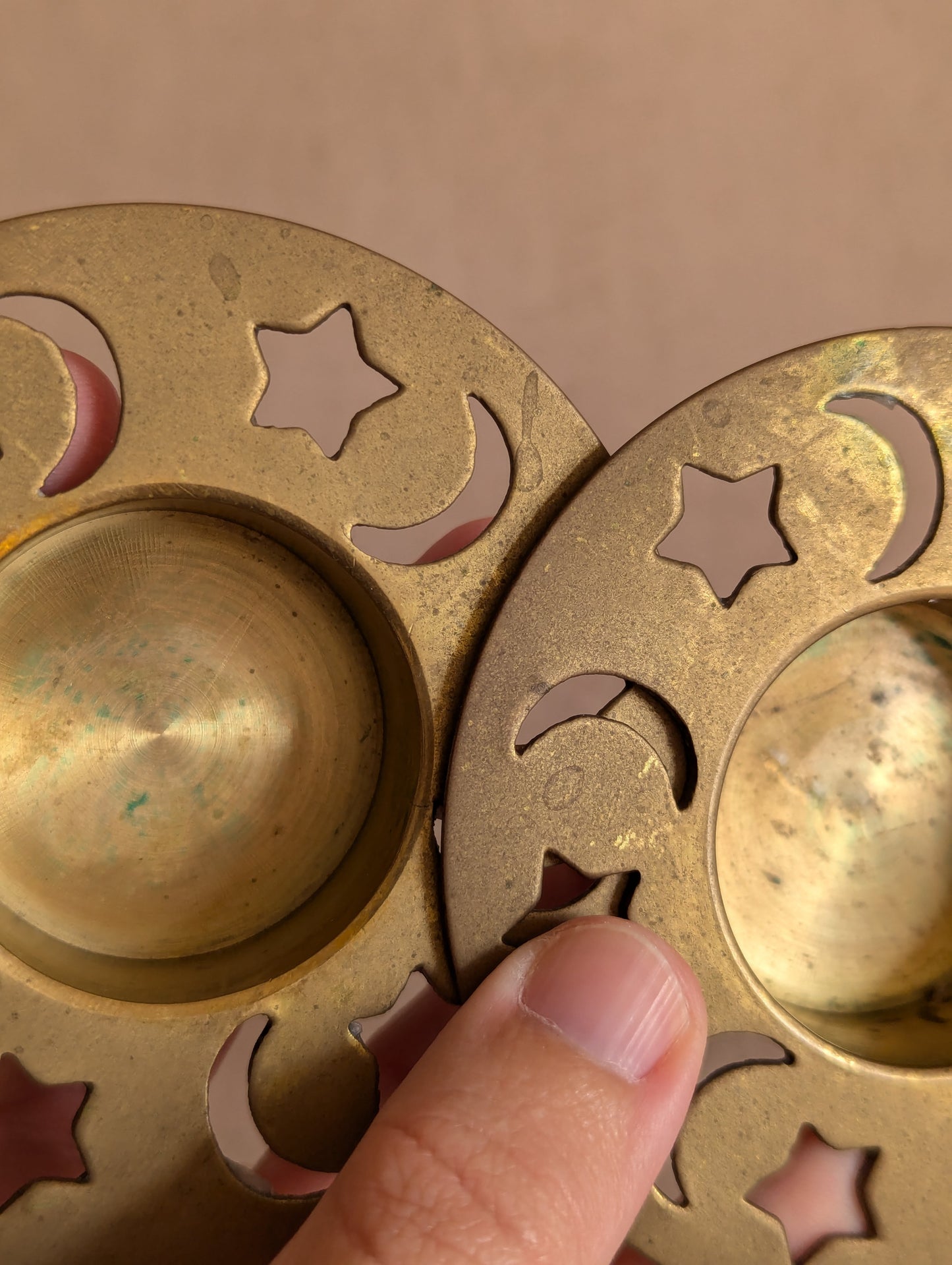 Celestial Moon & Stars Brass Tealight Holders, Set of Two
