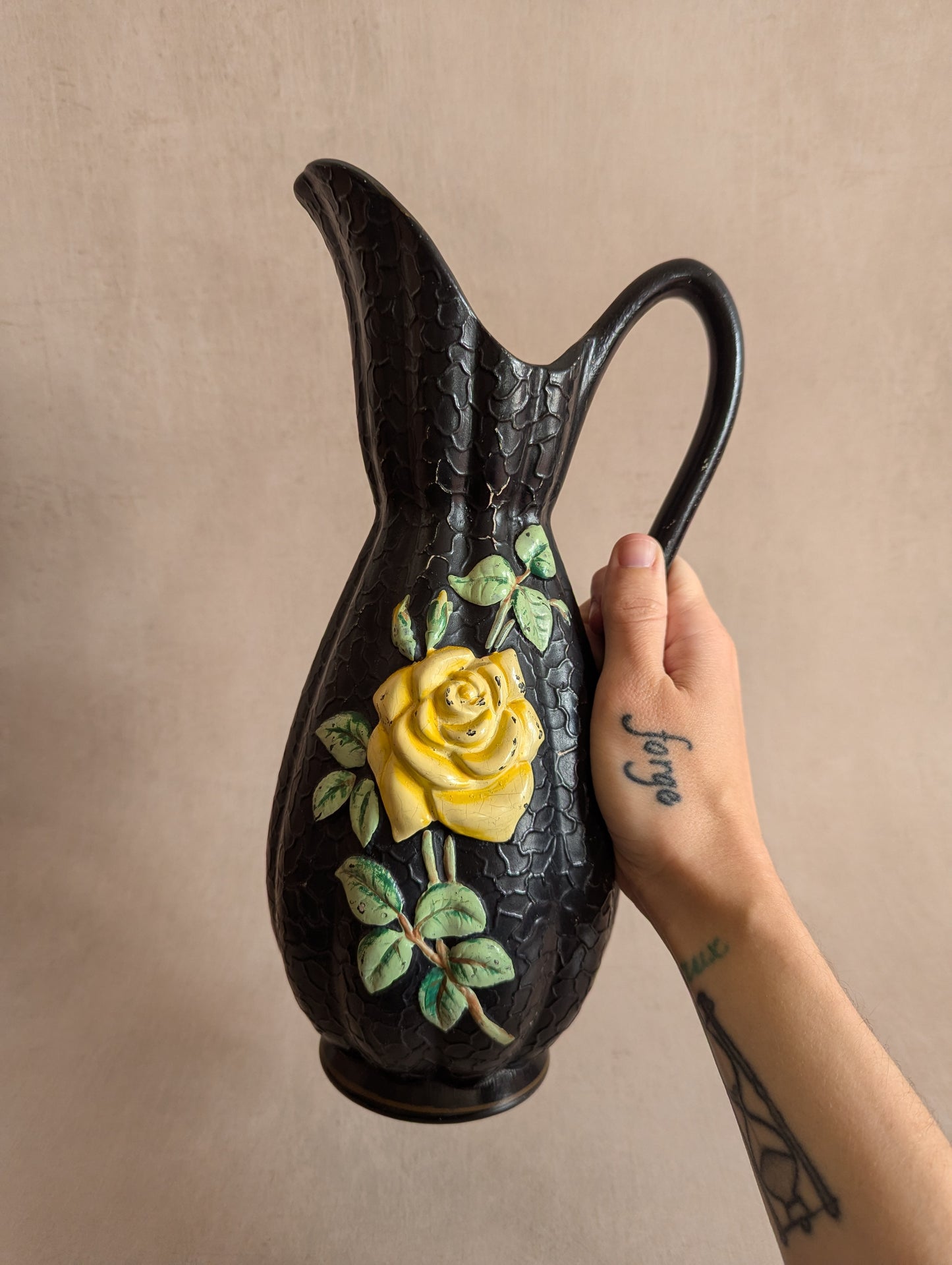 Brentleigh Ware Clermont Rose Black and Yellow Jug Vase