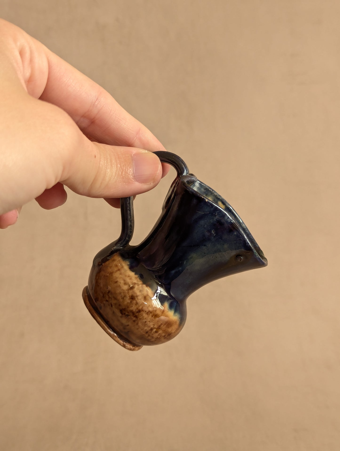 Miniature Ceramic Blue & Brown Studio Pottery Jug, Vintage